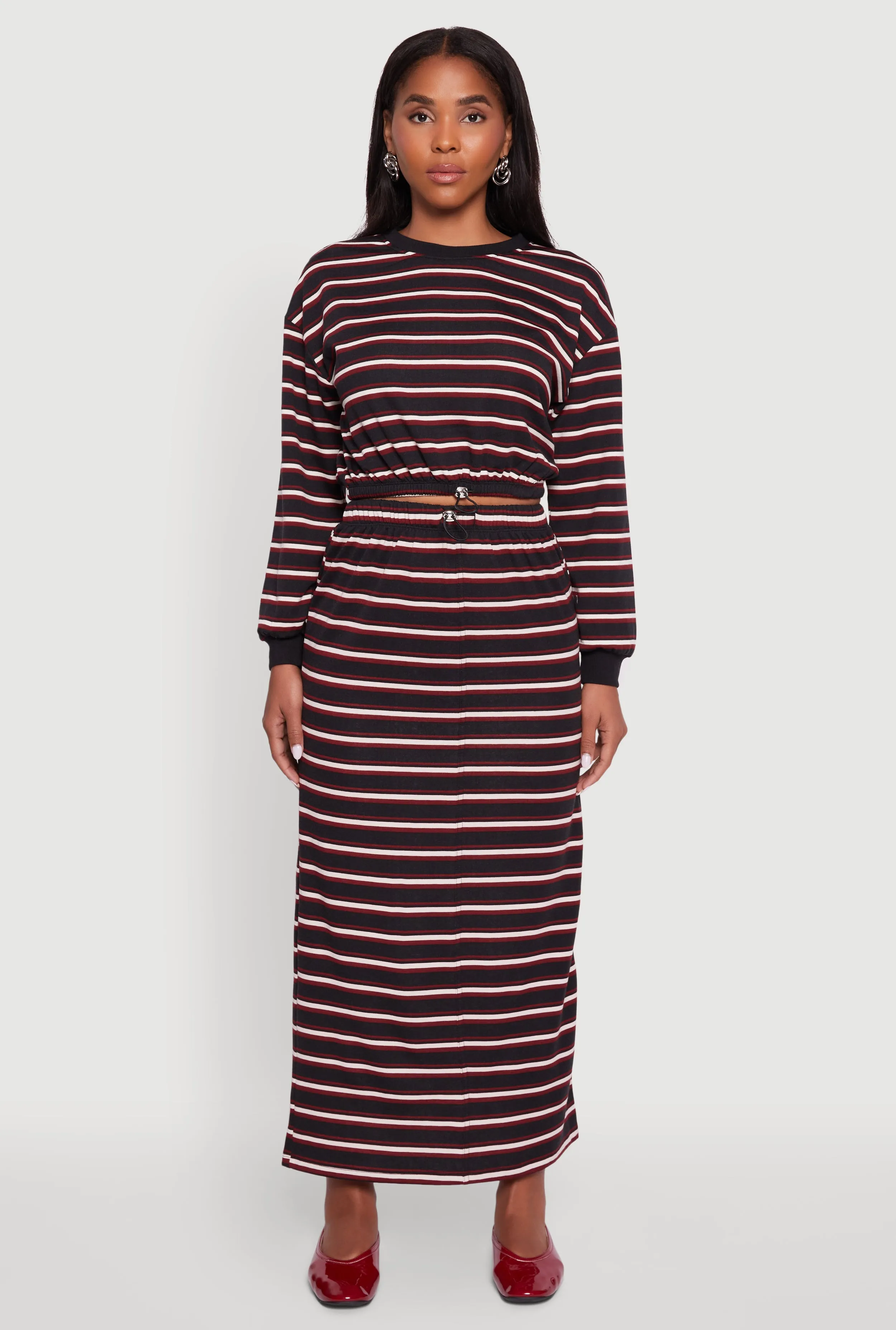 Striped Toggle Drawstring Waist Slit Back Maxi Skirt sold by Rainbow product image thumbnail 2