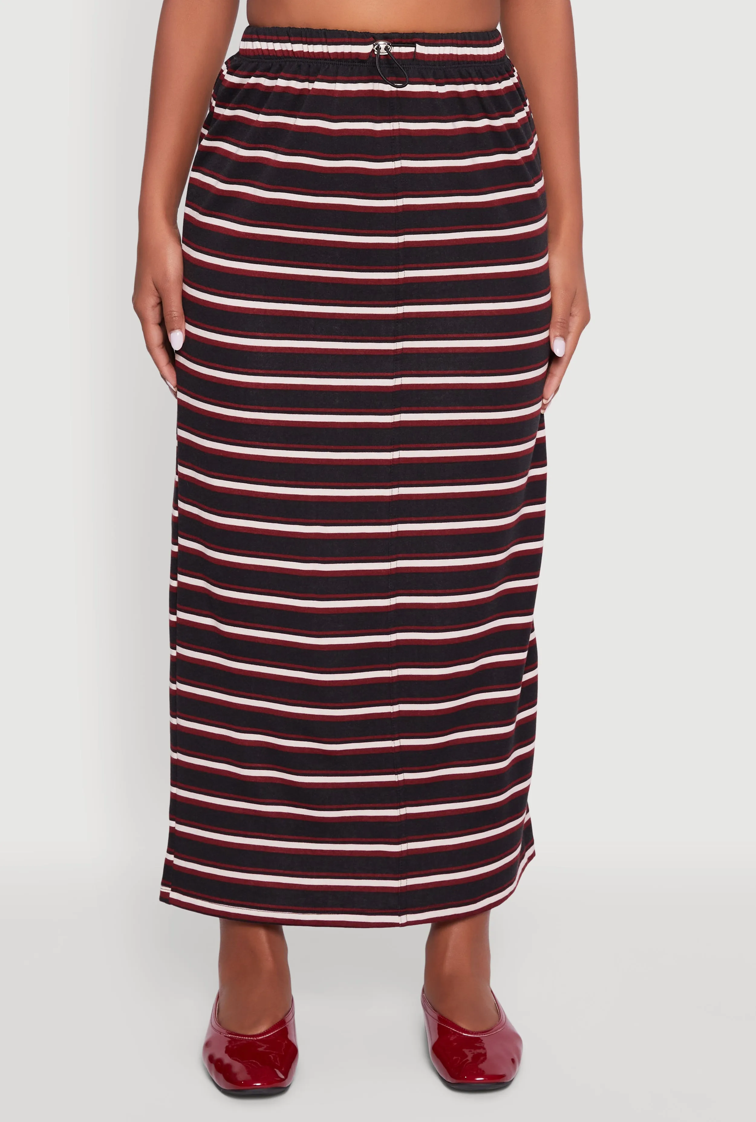 Striped Toggle Drawstring Waist Slit Back Maxi Skirt sold by Rainbow product image thumbnail 3