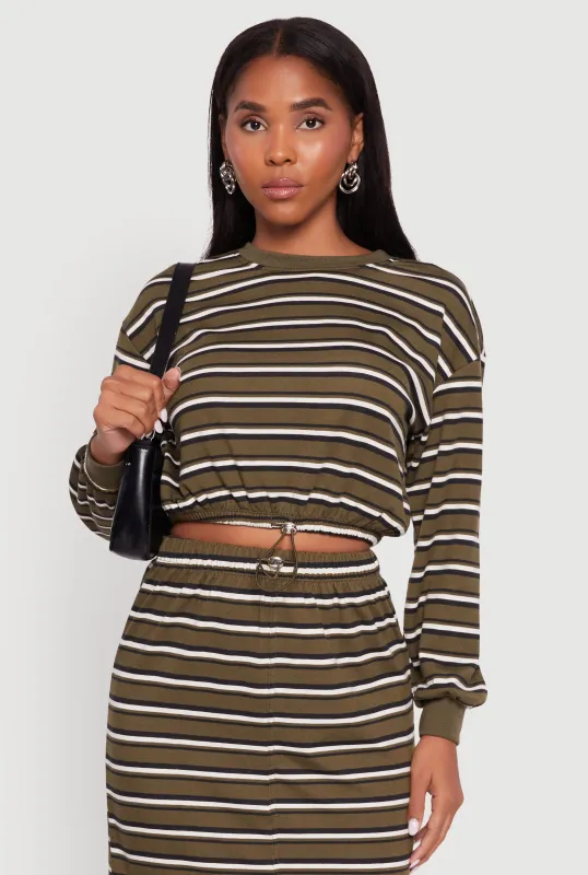 Striped Cropped Toggle Drawstring Hem Sweatshirt sold by Rainbow