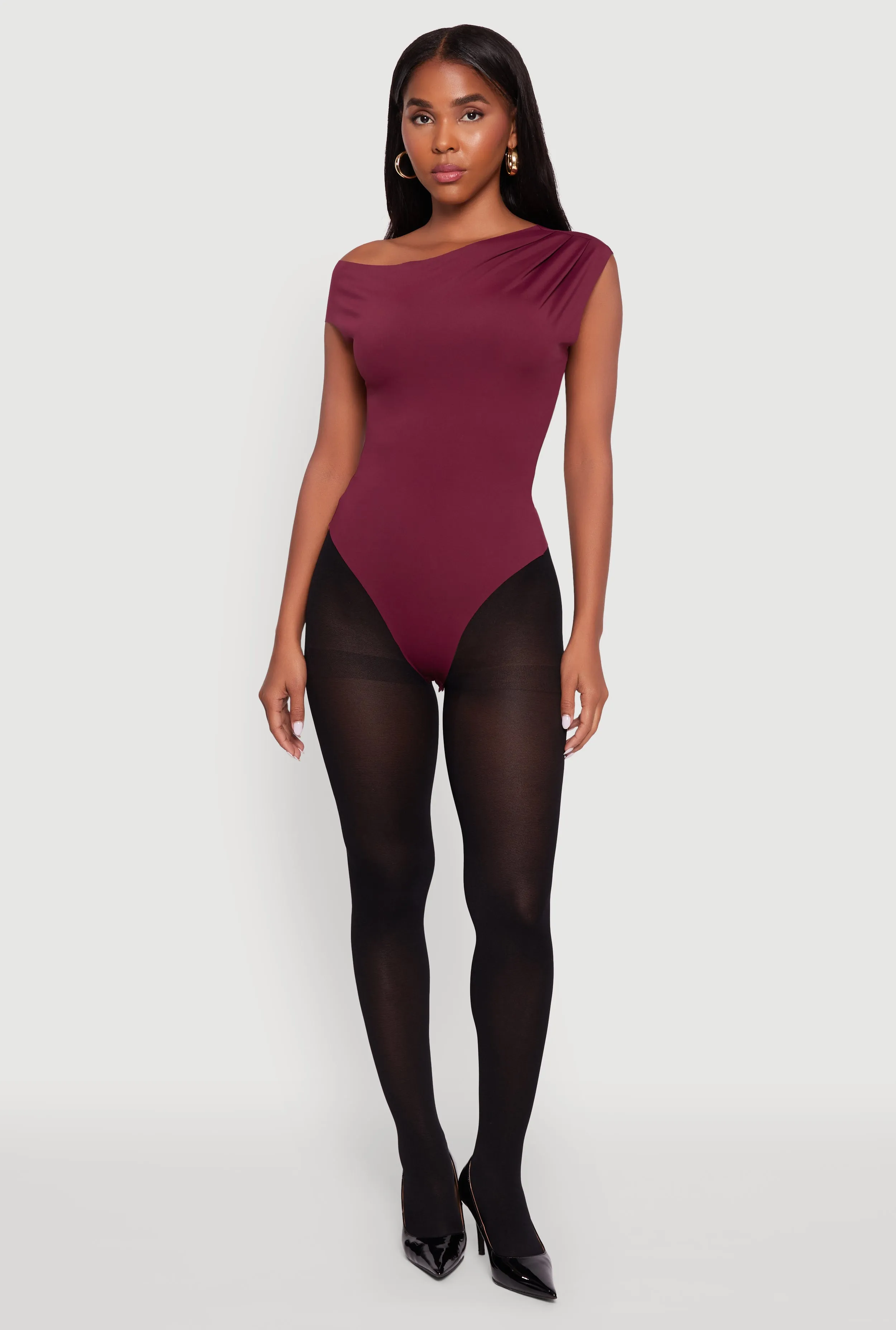 Trendy Asymmetrical Shoulder Ruched Bodysuit sold by Rainbow