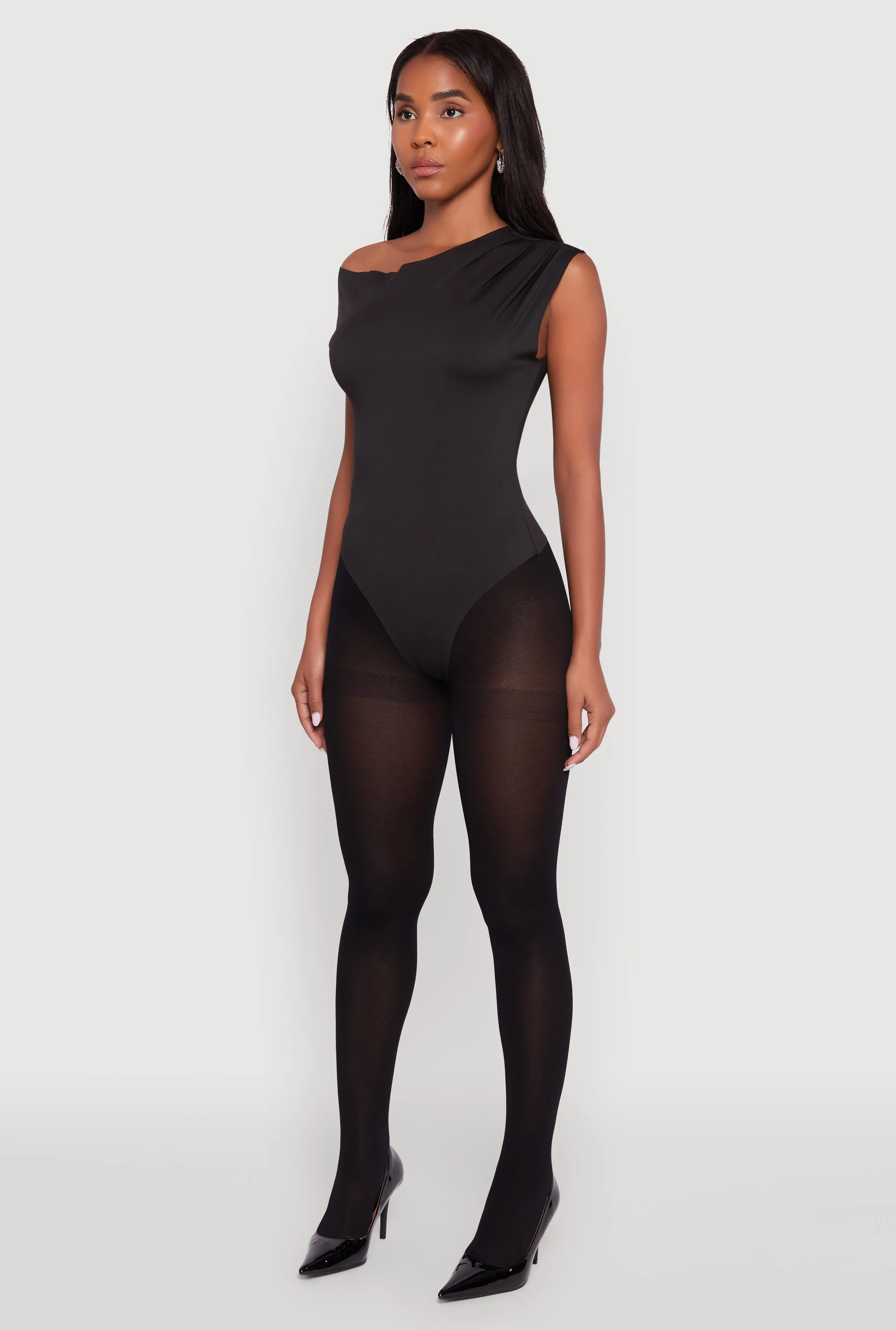 Trendy Asymmetrical Shoulder Ruched Bodysuit sold by Rainbow product image thumbnail 5