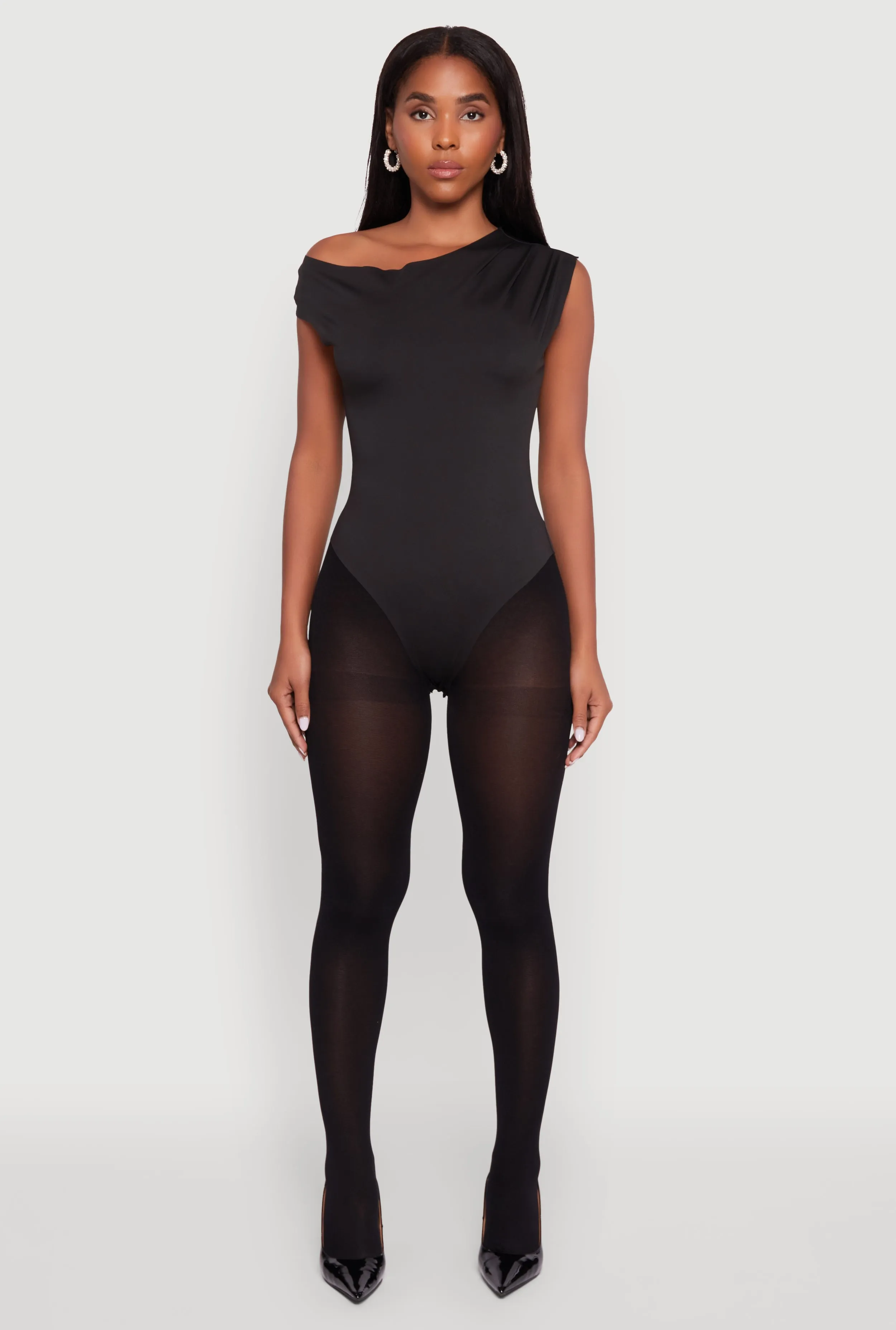 Trendy Asymmetrical Shoulder Ruched Bodysuit sold by Rainbow product image thumbnail 3