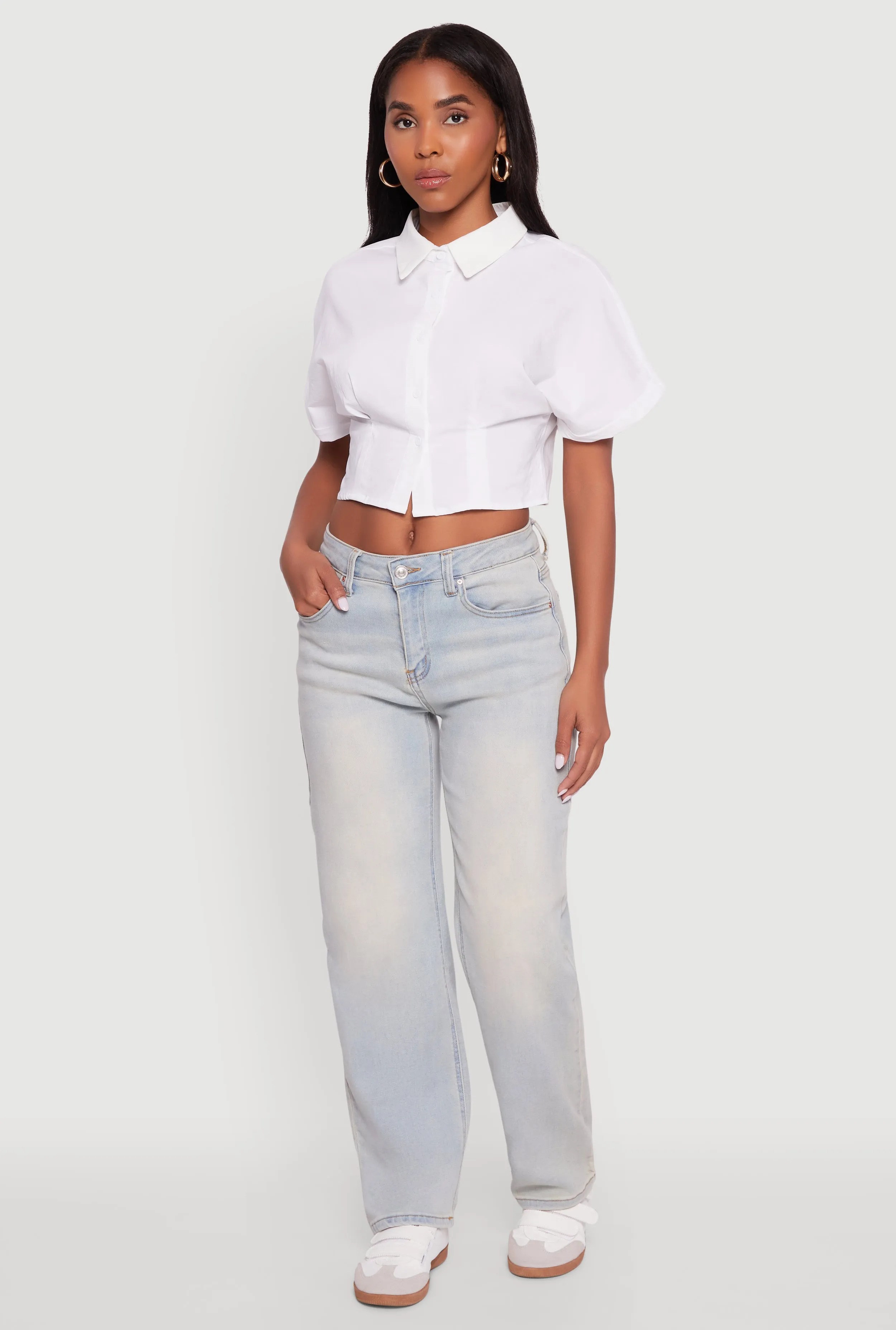 Fixed Cuff Cropped Button Front Shirt sold by Rainbow product image thumbnail 2