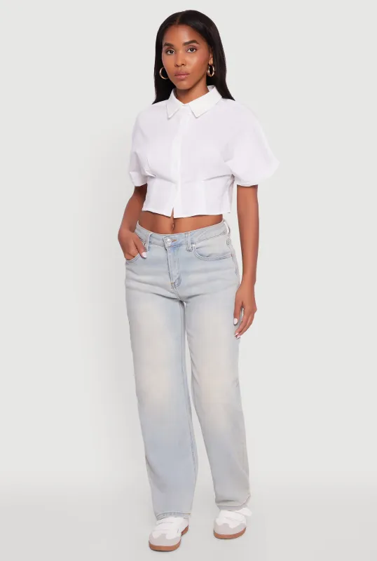 Fixed Cuff Cropped Button Front Shirt sold by Rainbow