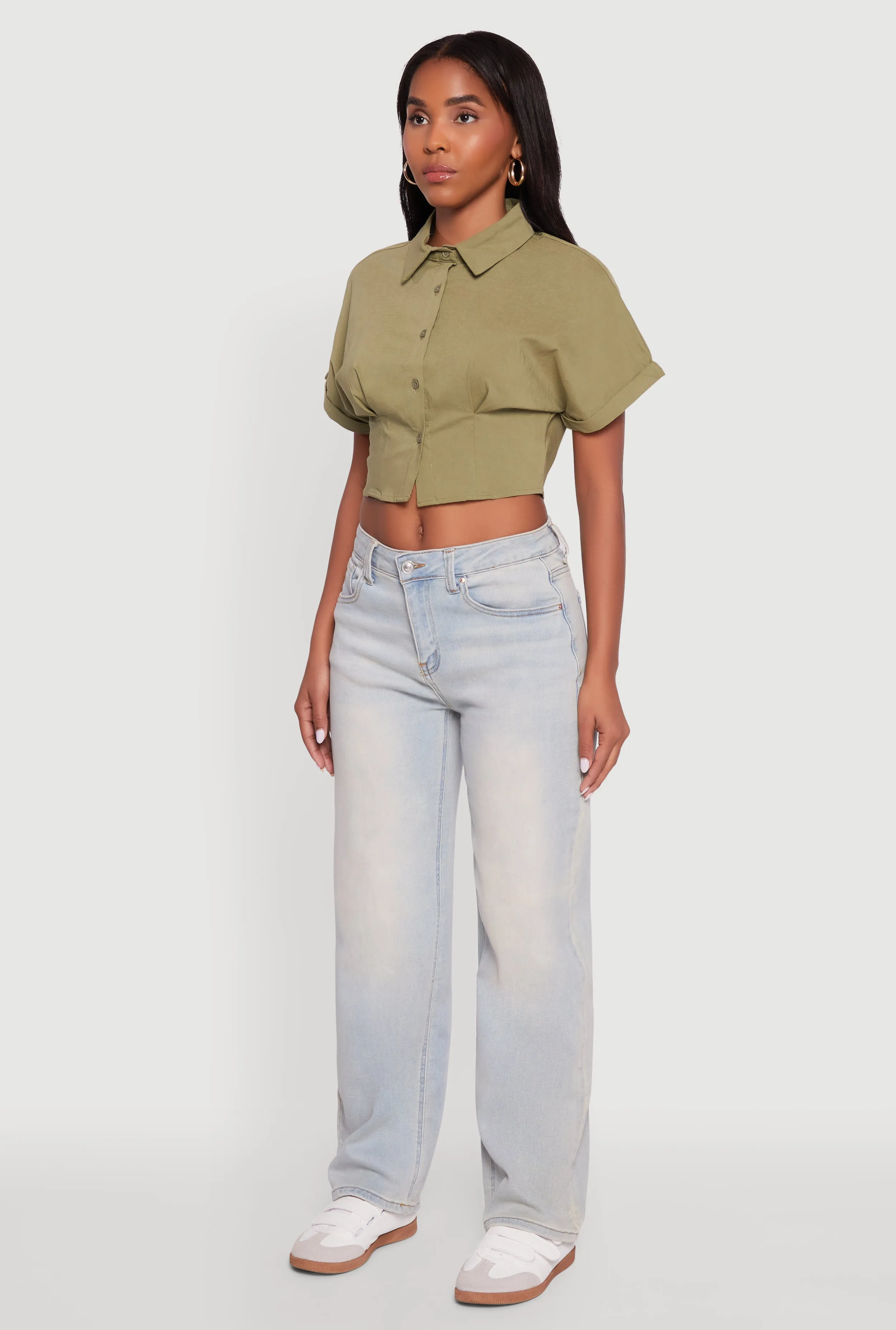 Fixed Cuff Cropped Button Front Shirt sold by Rainbow product image thumbnail 5