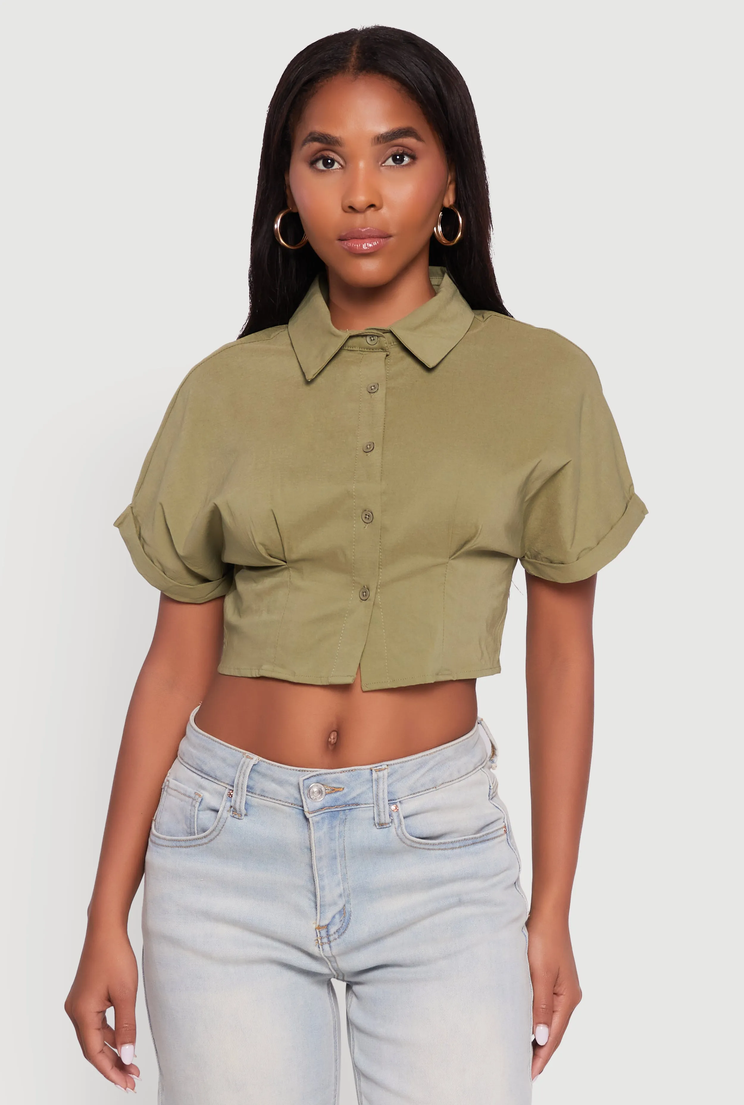 Fixed Cuff Cropped Button Front Shirt sold by Rainbow product image thumbnail 2