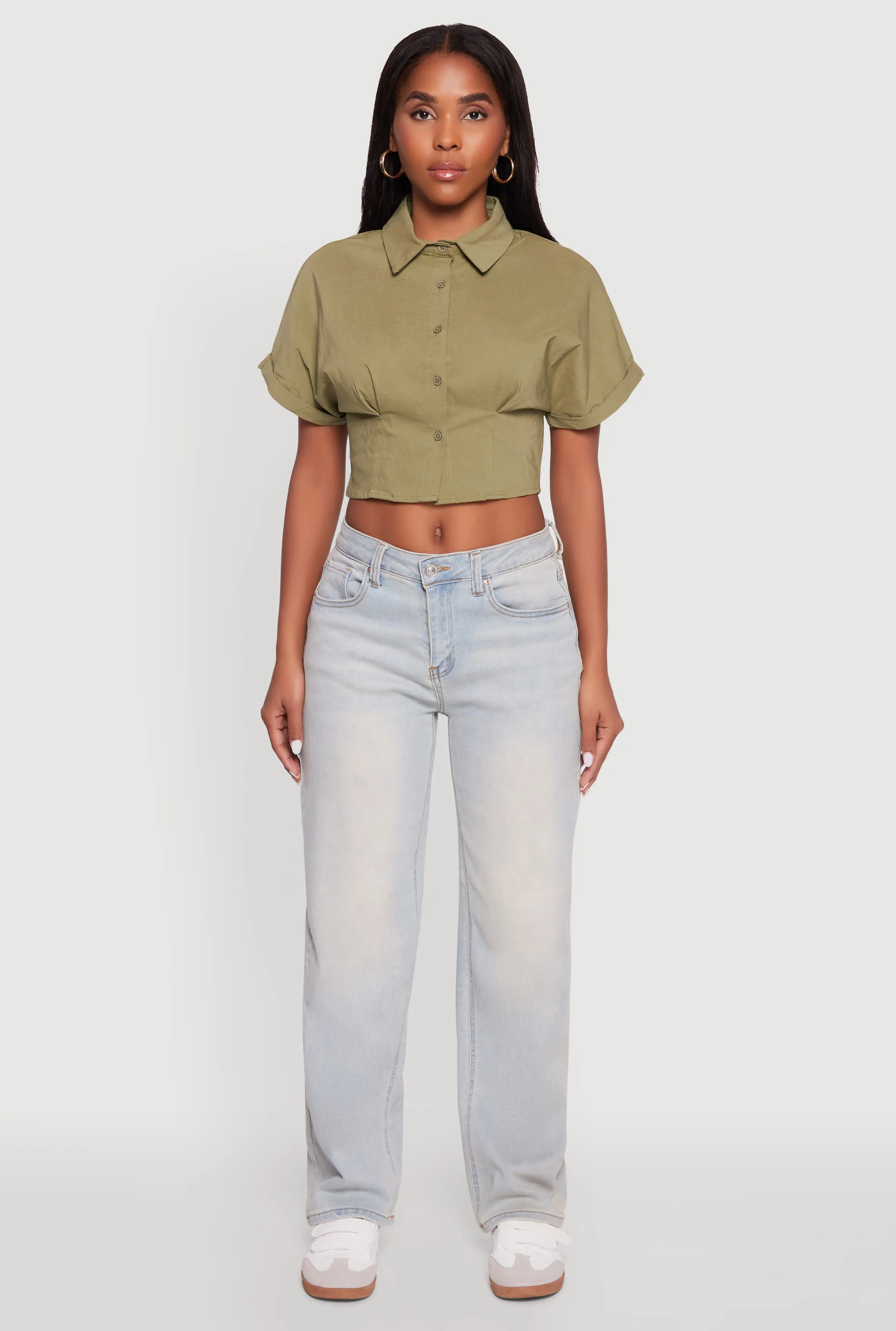 Fixed Cuff Cropped Button Front Shirt sold by Rainbow product image thumbnail 3