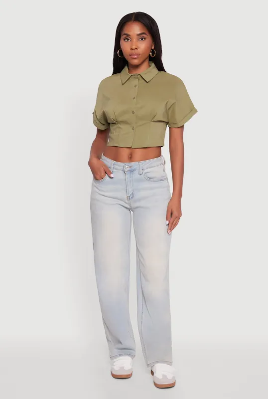 Fixed Cuff Cropped Button Front Shirt sold by Rainbow