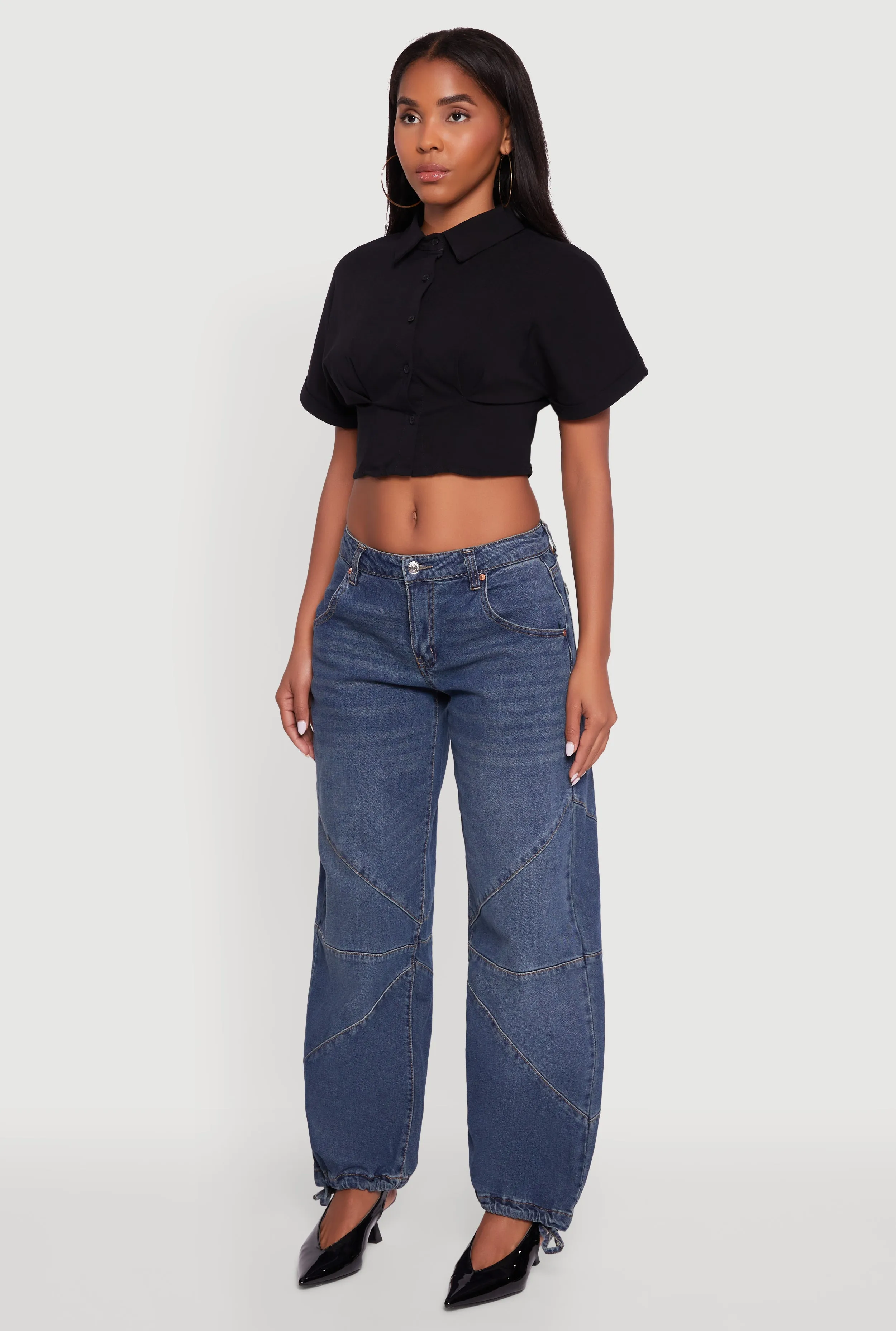 Fixed Cuff Cropped Button Front Shirt sold by Rainbow product image thumbnail 5