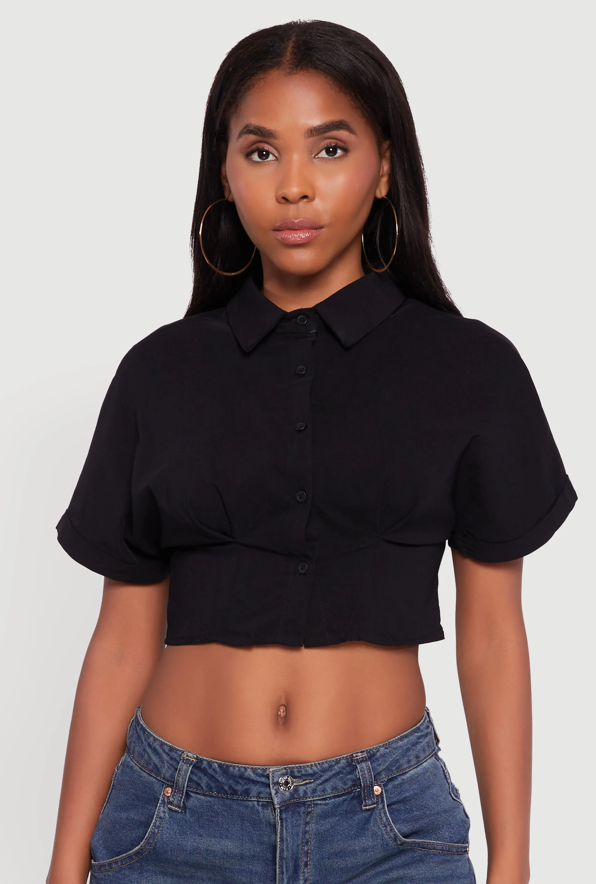 Fixed Cuff Cropped Button Front Shirt sold by Rainbow product image thumbnail 2