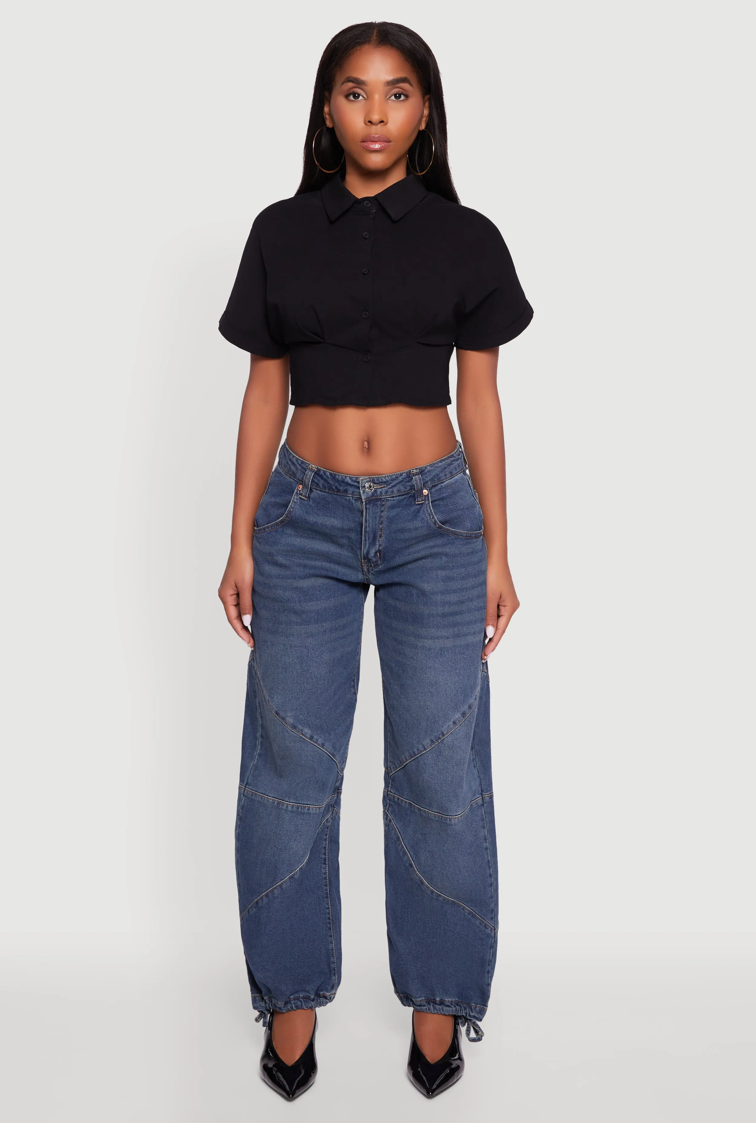 Fixed Cuff Cropped Button Front Shirt sold by Rainbow product image thumbnail 3