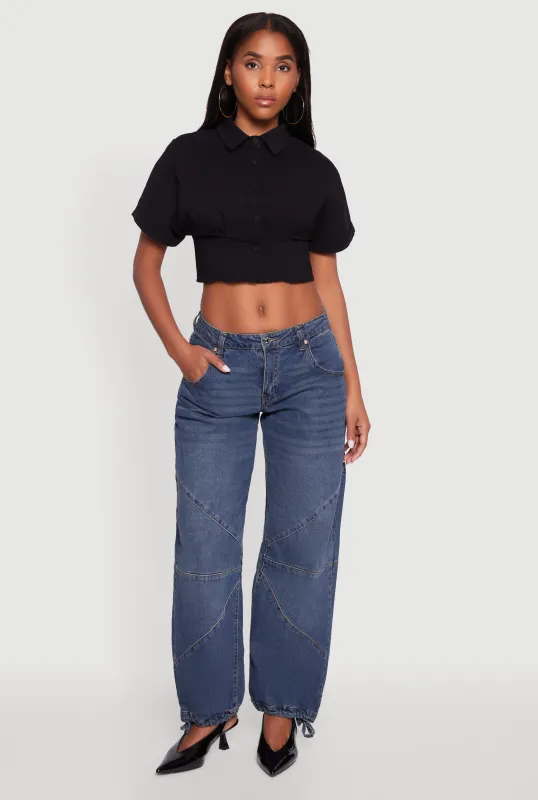 Fixed Cuff Cropped Button Front Shirt sold by Rainbow