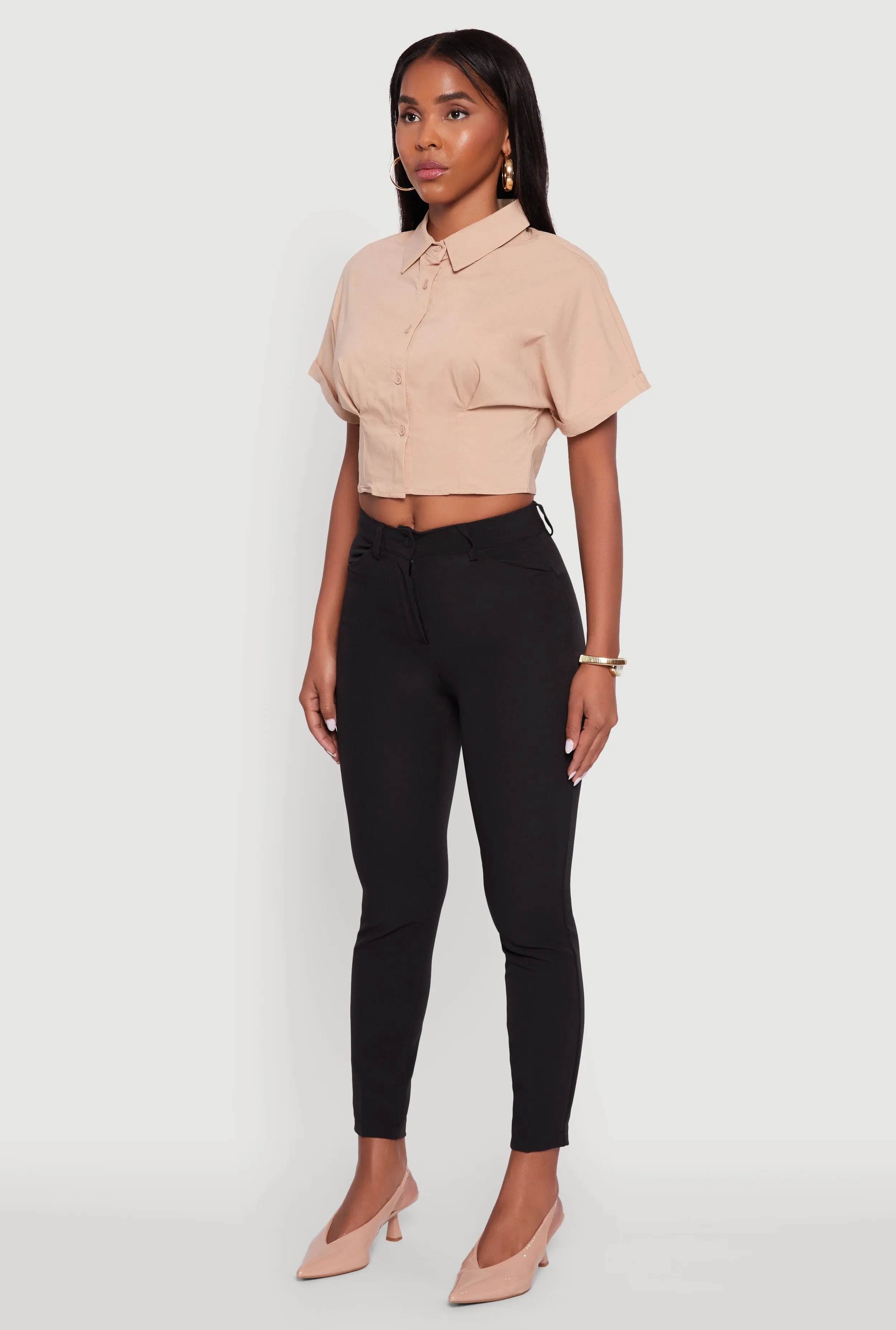 Fixed Cuff Cropped Button Front Shirt sold by Rainbow product image thumbnail 5