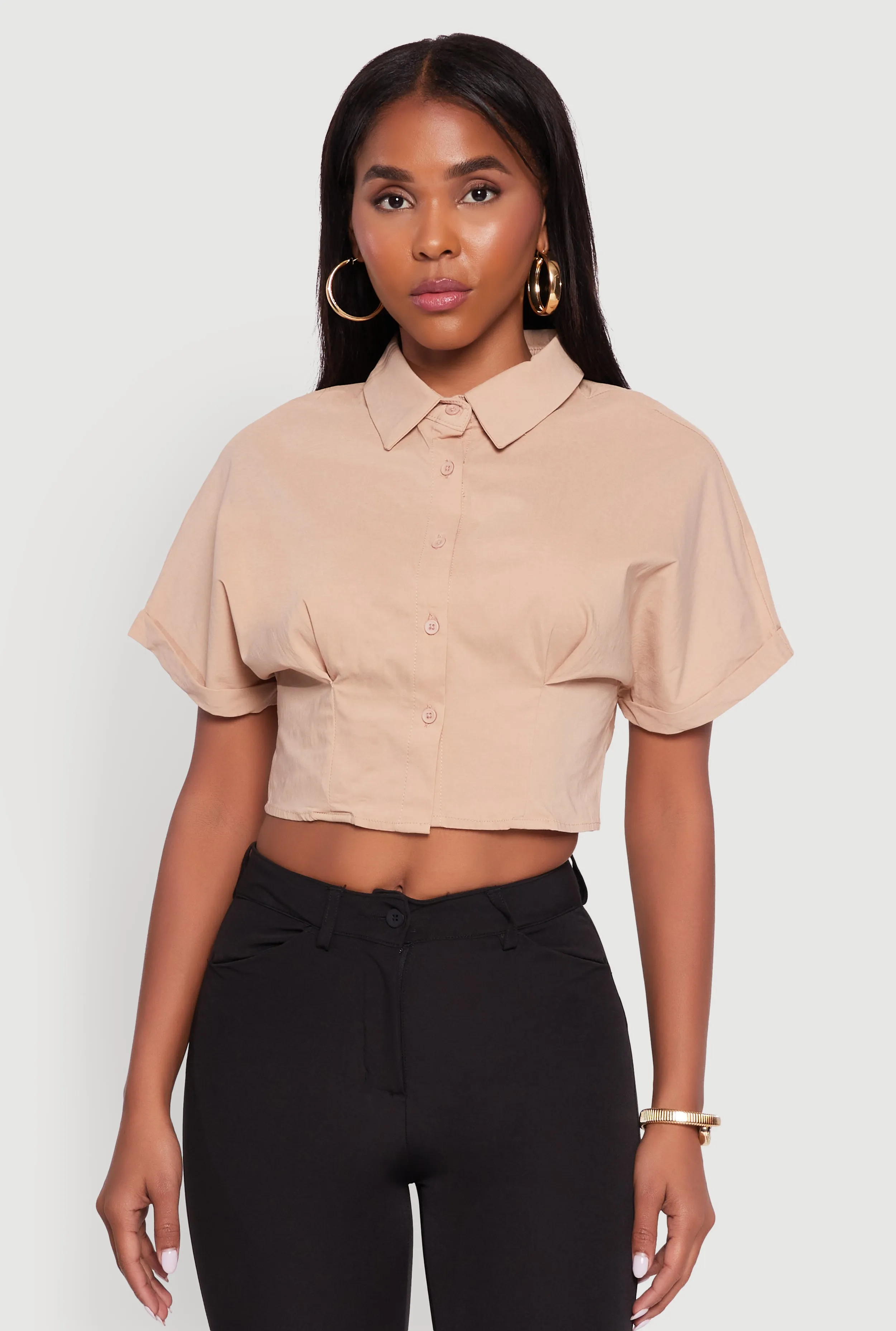 Fixed Cuff Cropped Button Front Shirt sold by Rainbow product image thumbnail 2