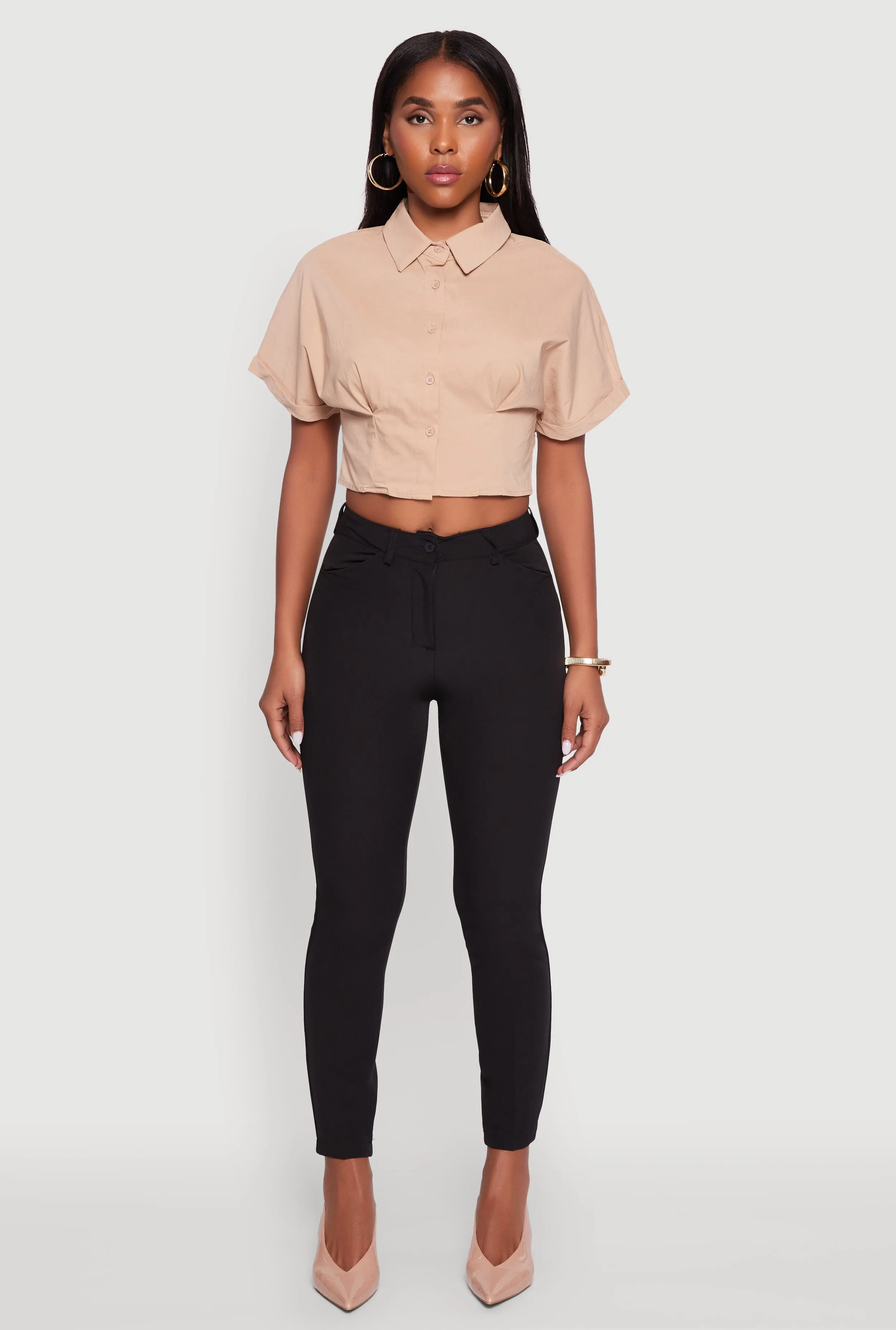 Fixed Cuff Cropped Button Front Shirt sold by Rainbow product image thumbnail 3