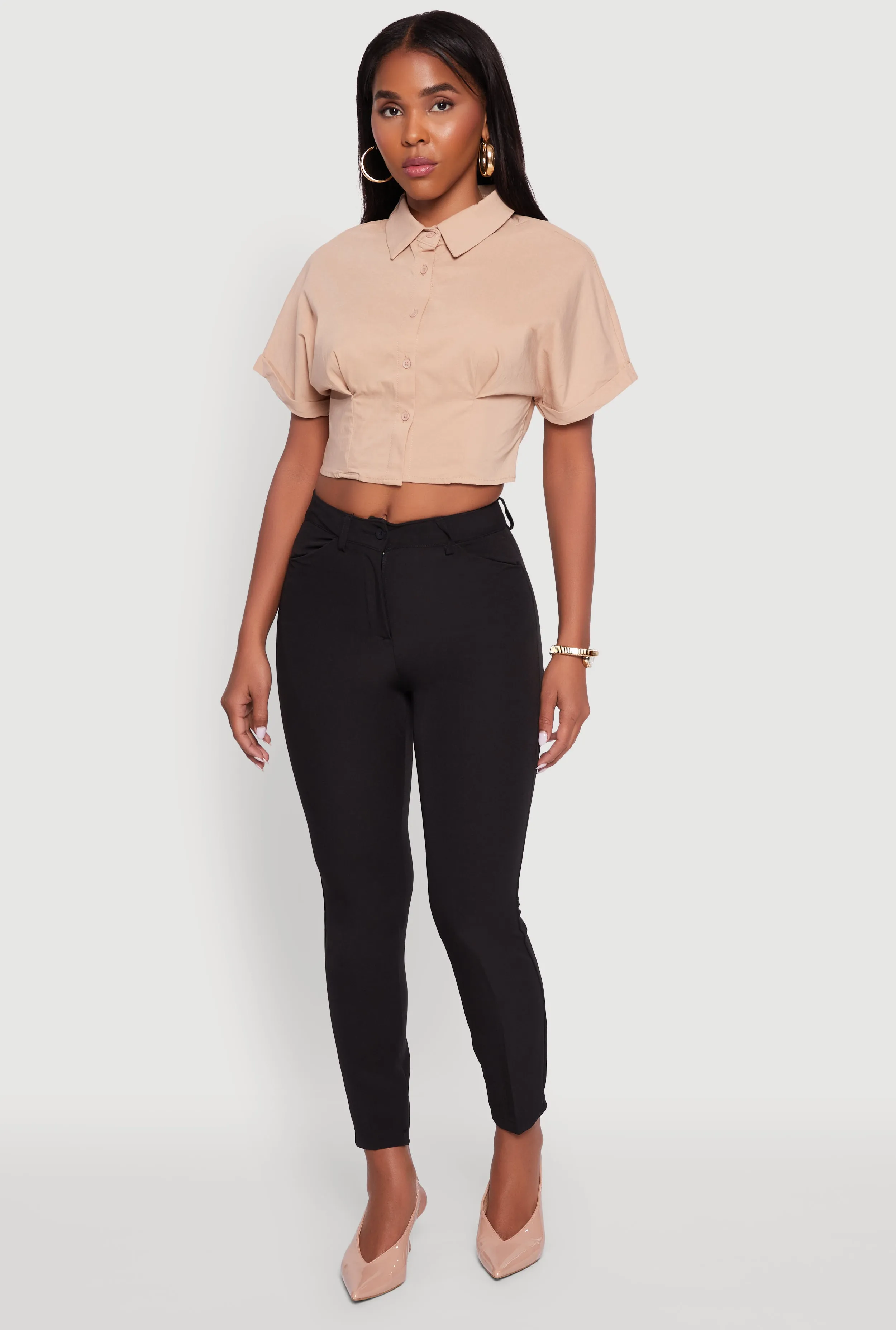 Fixed Cuff Cropped Button Front Shirt sold by Rainbow