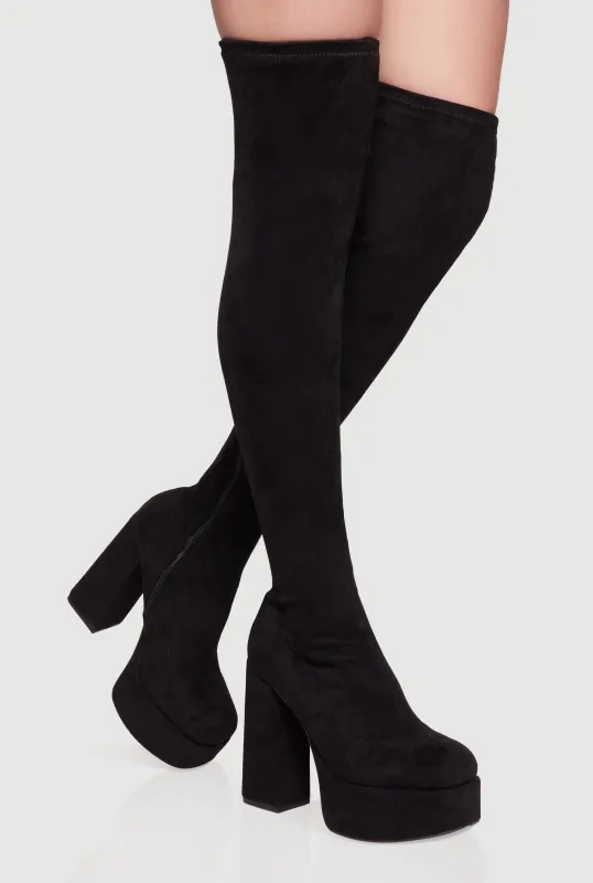 Platform Block Heel Over the Knee Boots sold by Rainbow