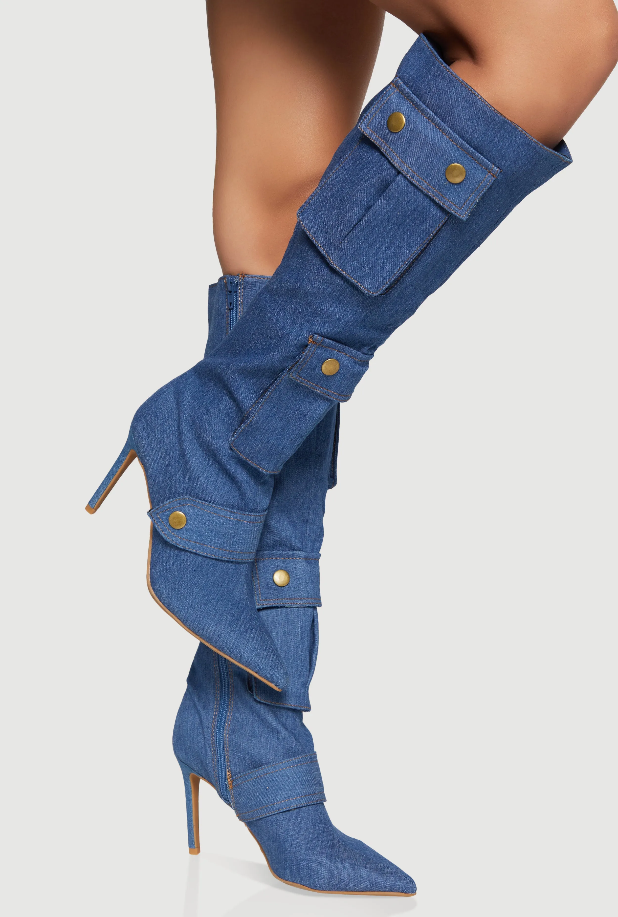 Knee High Stiletto Boots with Cargo Pockets sold by Rainbow