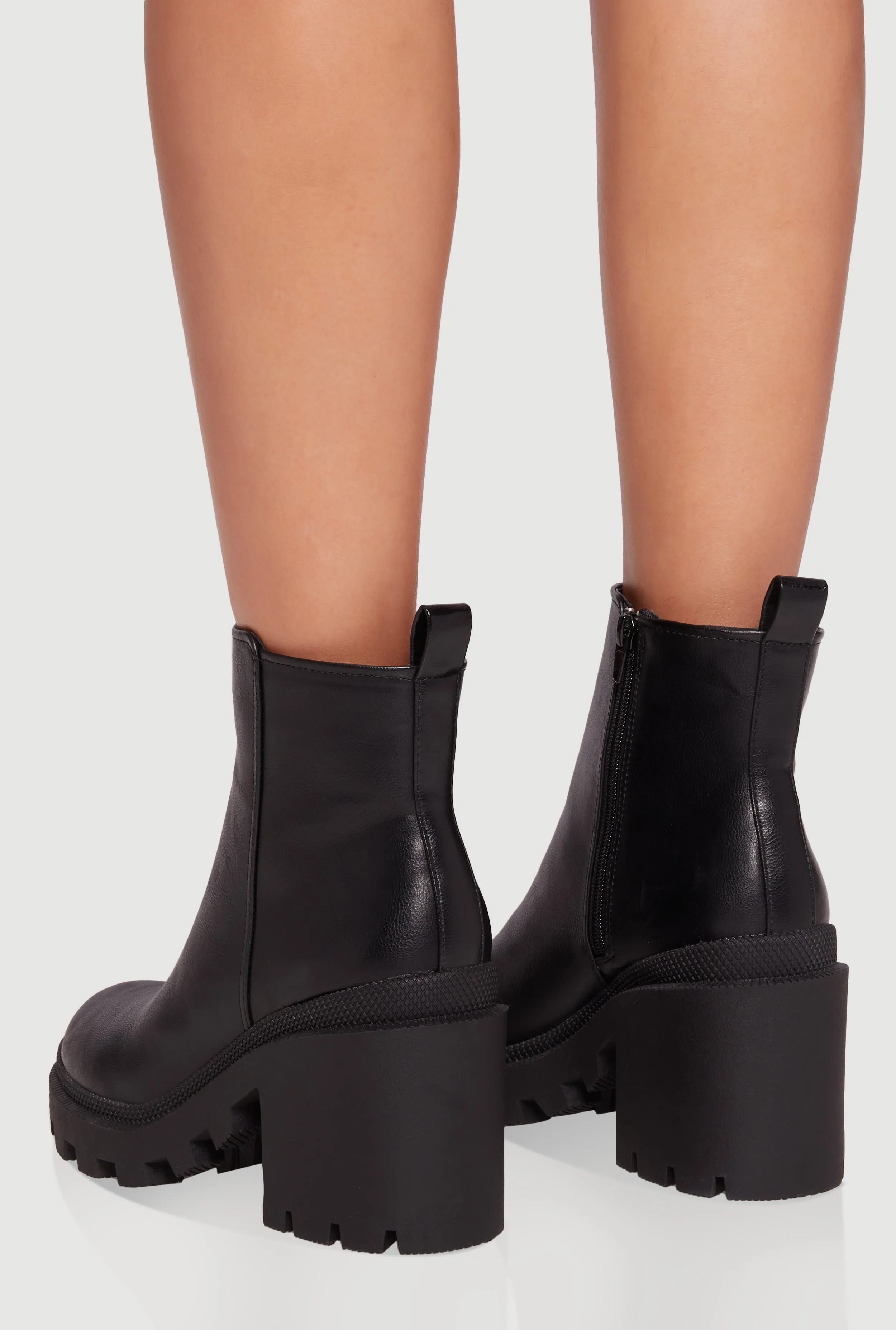 Side Zip Round Toe Chunky Heel Booties sold by Rainbow product image thumbnail 3