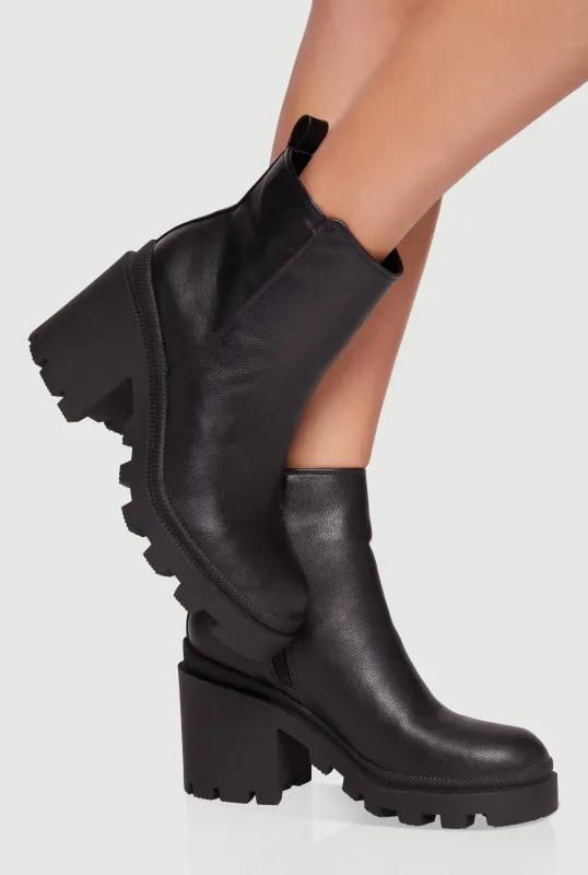 Side Zip Round Toe Chunky Heel Booties sold by Rainbow