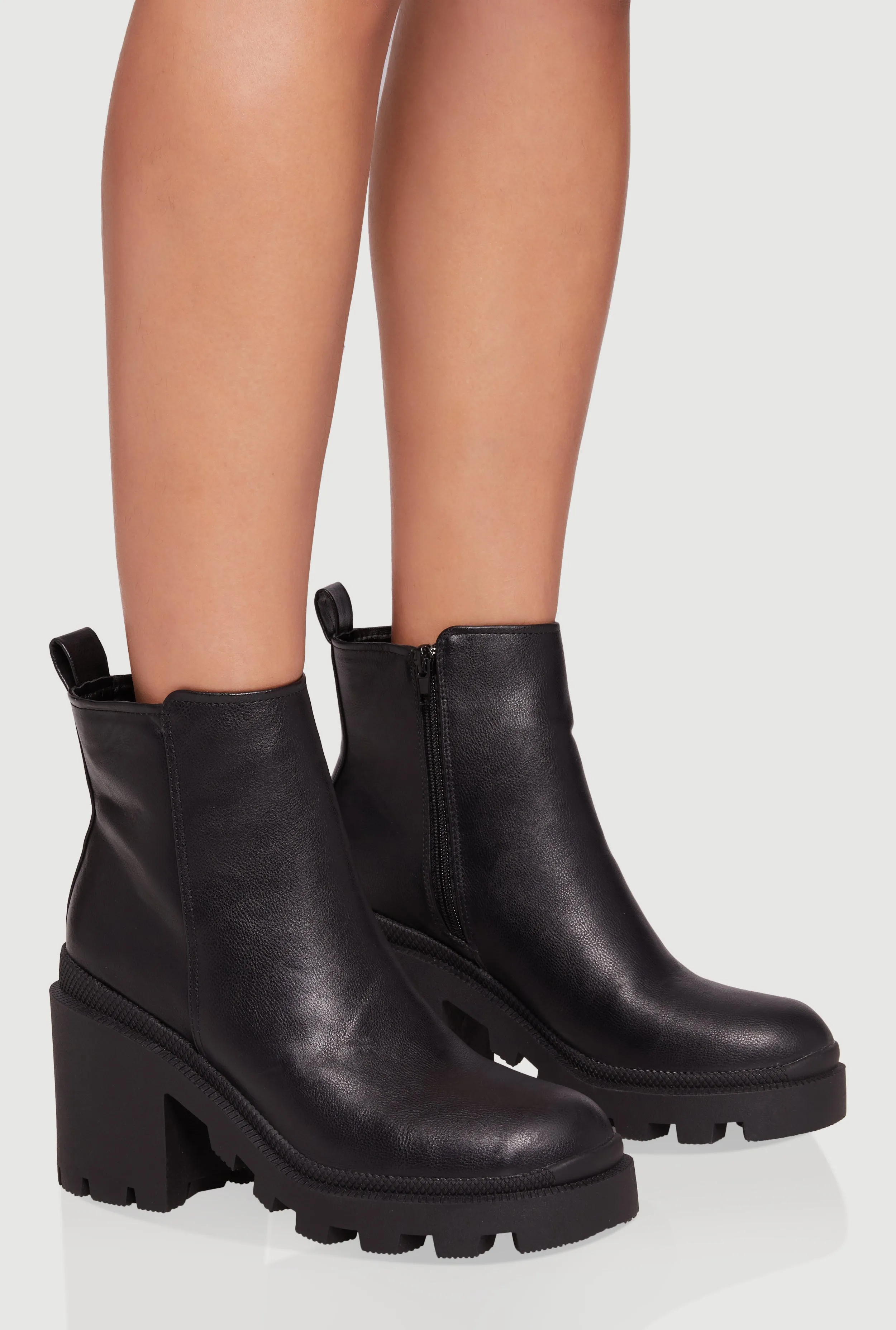 Side Zip Round Toe Chunky Heel Booties sold by Rainbow product image thumbnail 2