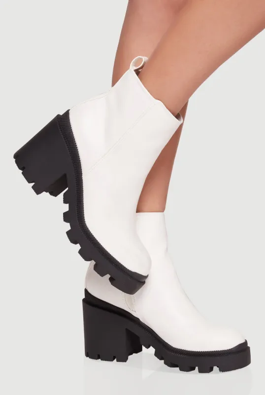 Side Zip Round Toe Chunky Heel Booties sold by Rainbow