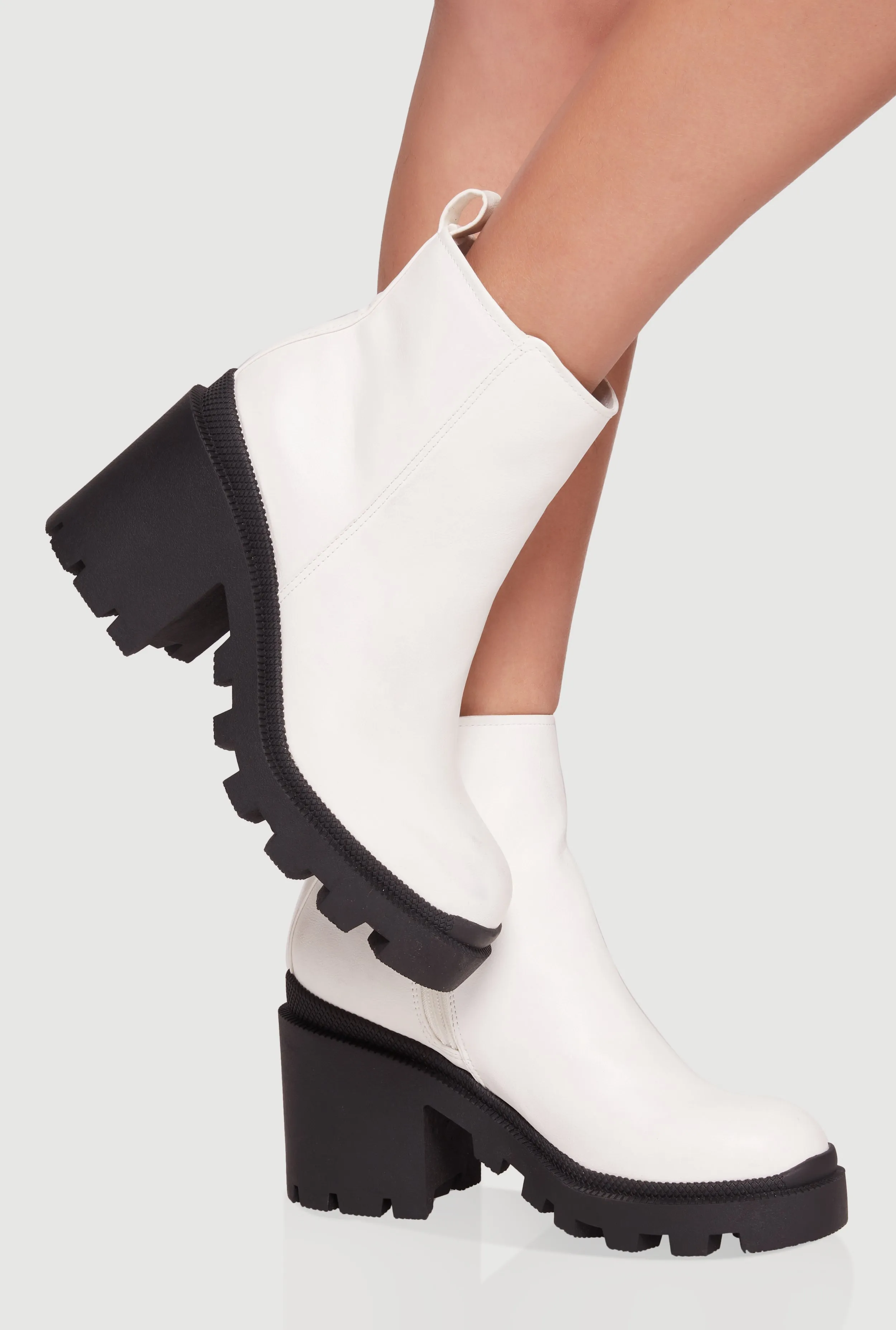 Side Zip Round Toe Chunky Heel Booties sold by Rainbow
