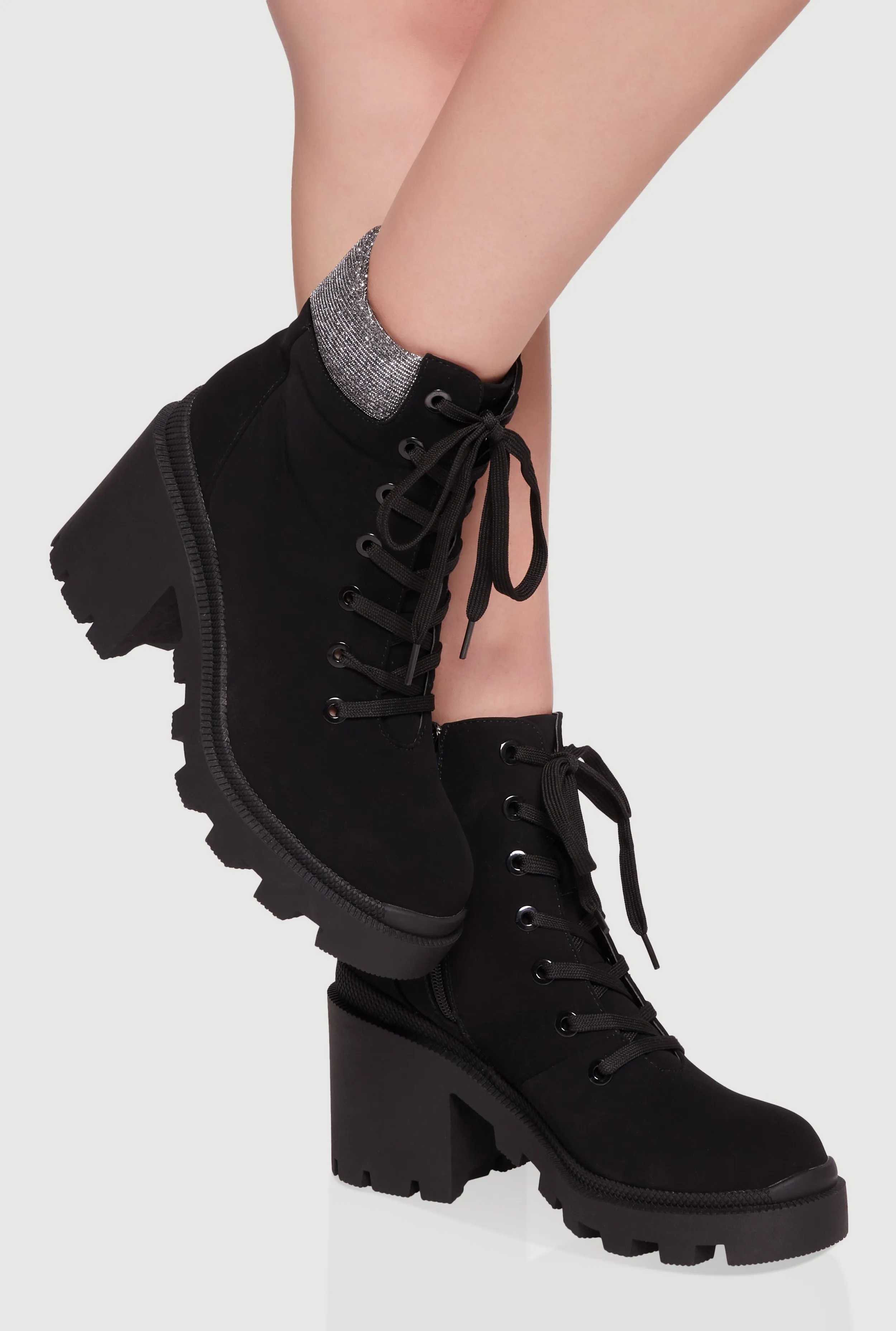 Chunky Platform Combat Boots with Lurex Cuff sold by Rainbow