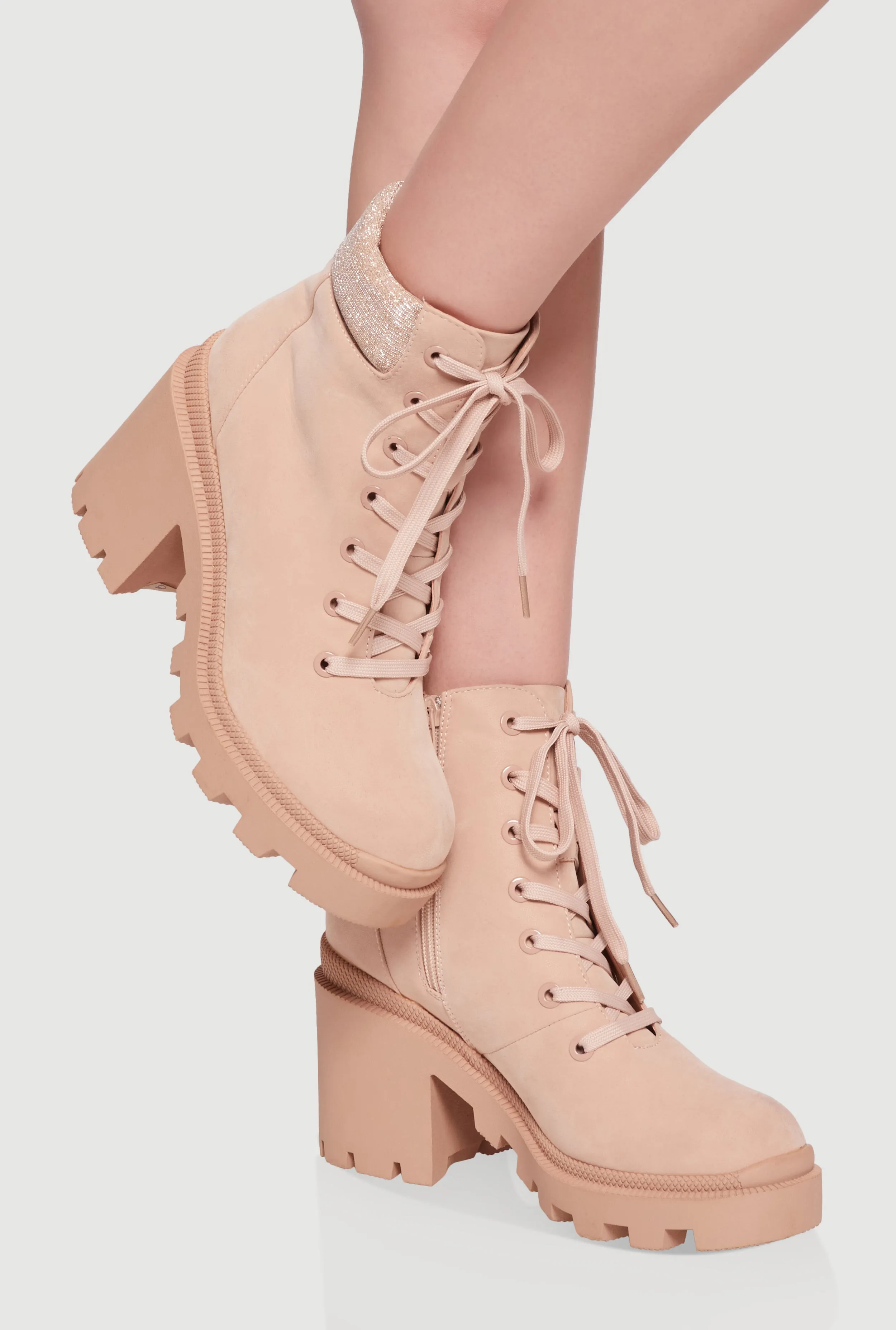 Chunky Platform Combat Boots with Lurex Cuff sold by Rainbow