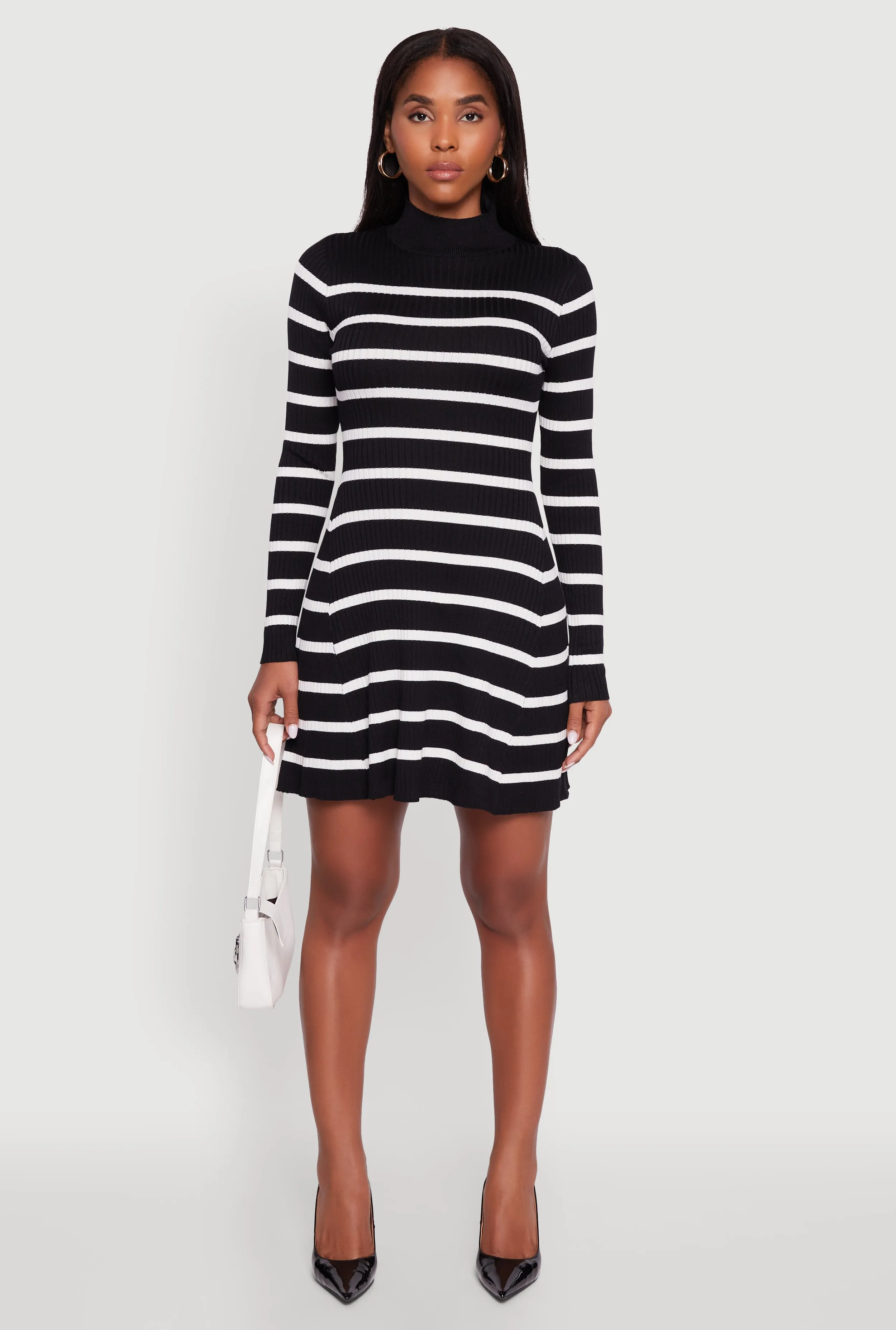 Rib Knit Striped Long Sleeve Sweater Dress sold by Rainbow product image thumbnail 2