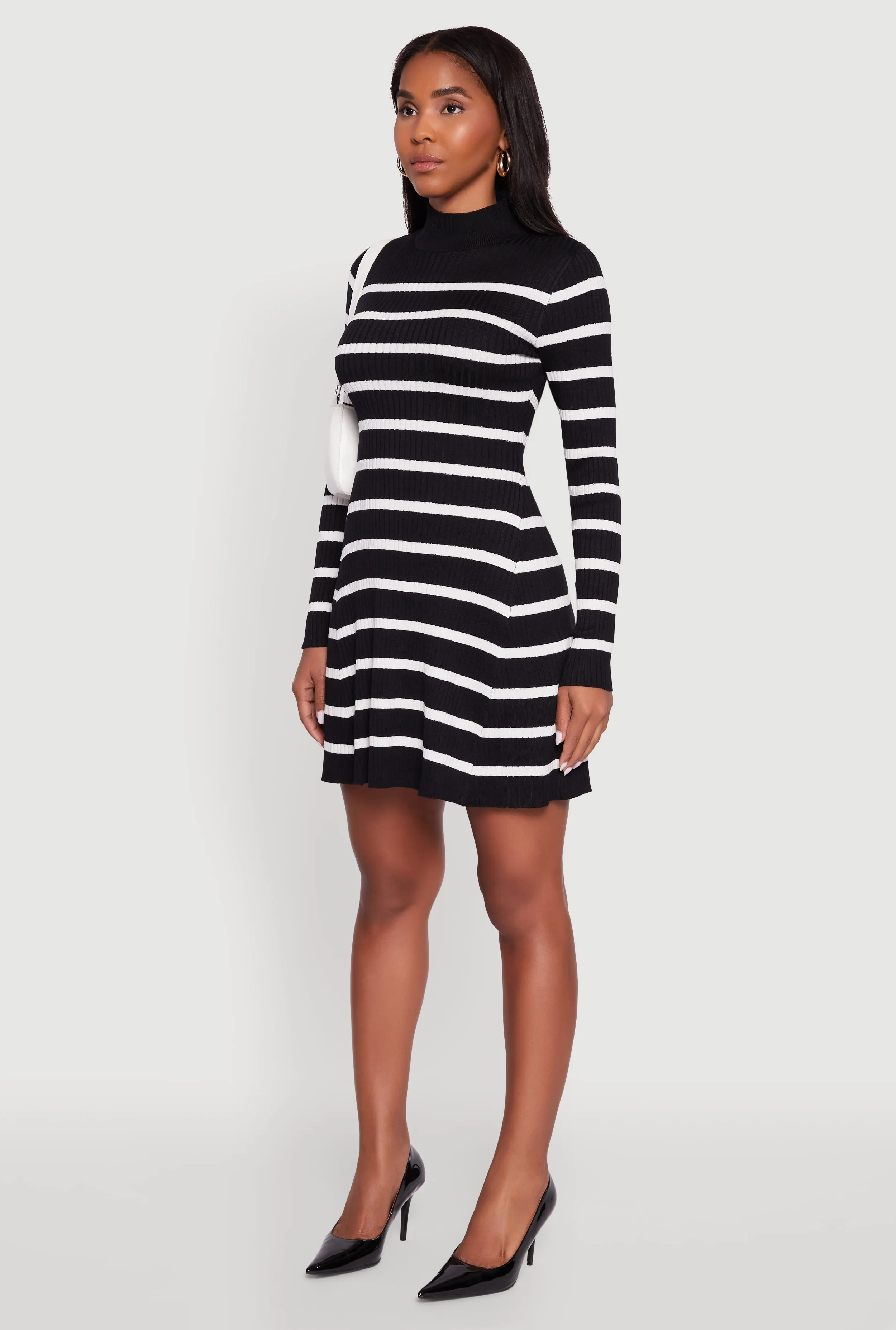 Rib Knit Striped Long Sleeve Sweater Dress sold by Rainbow product image thumbnail 3