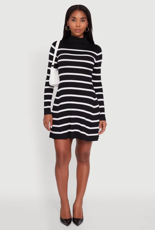 Rib Knit Striped Long Sleeve Sweater Dress sold by Rainbow