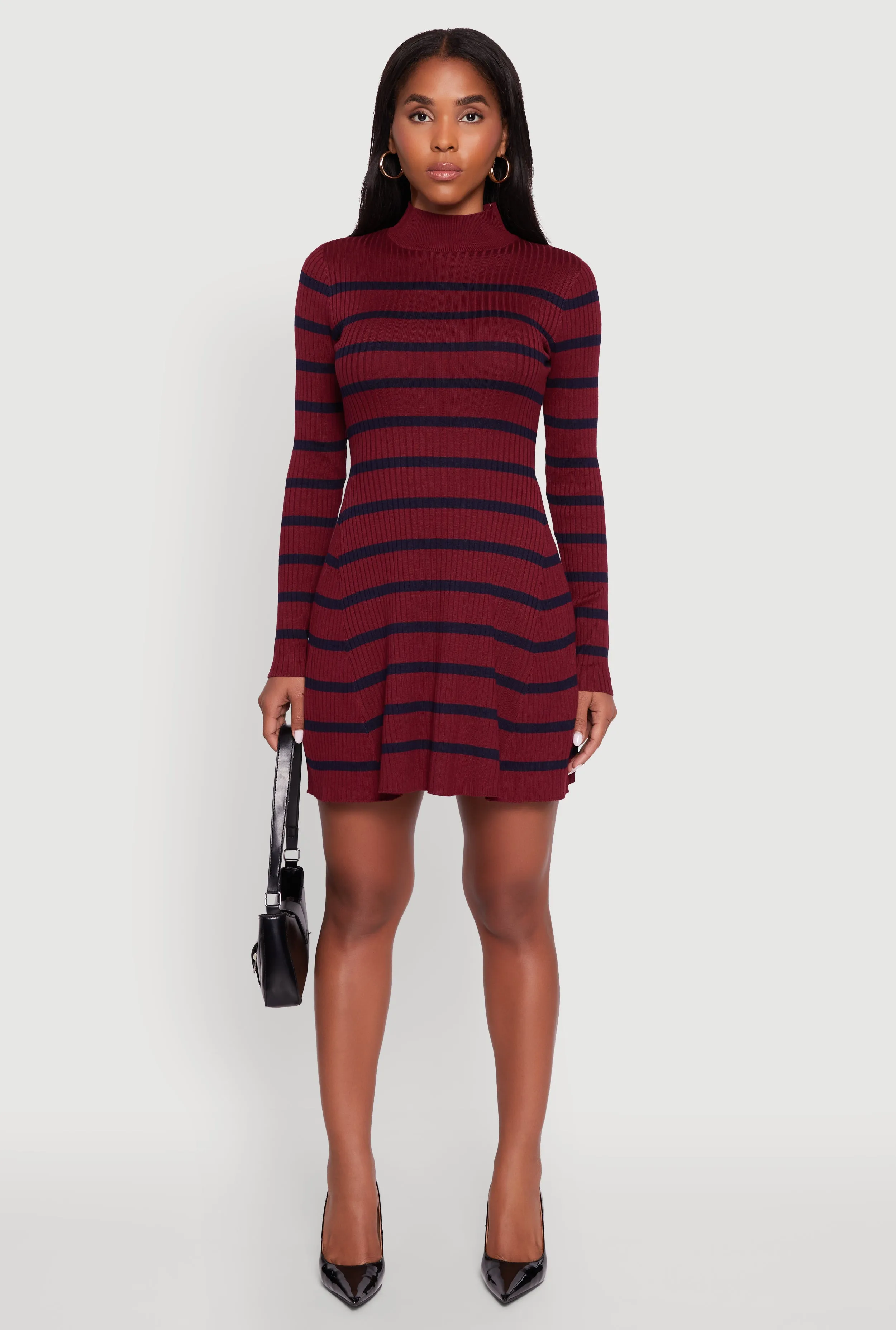 Rib Knit Striped Long Sleeve Sweater Dress sold by Rainbow product image thumbnail 2