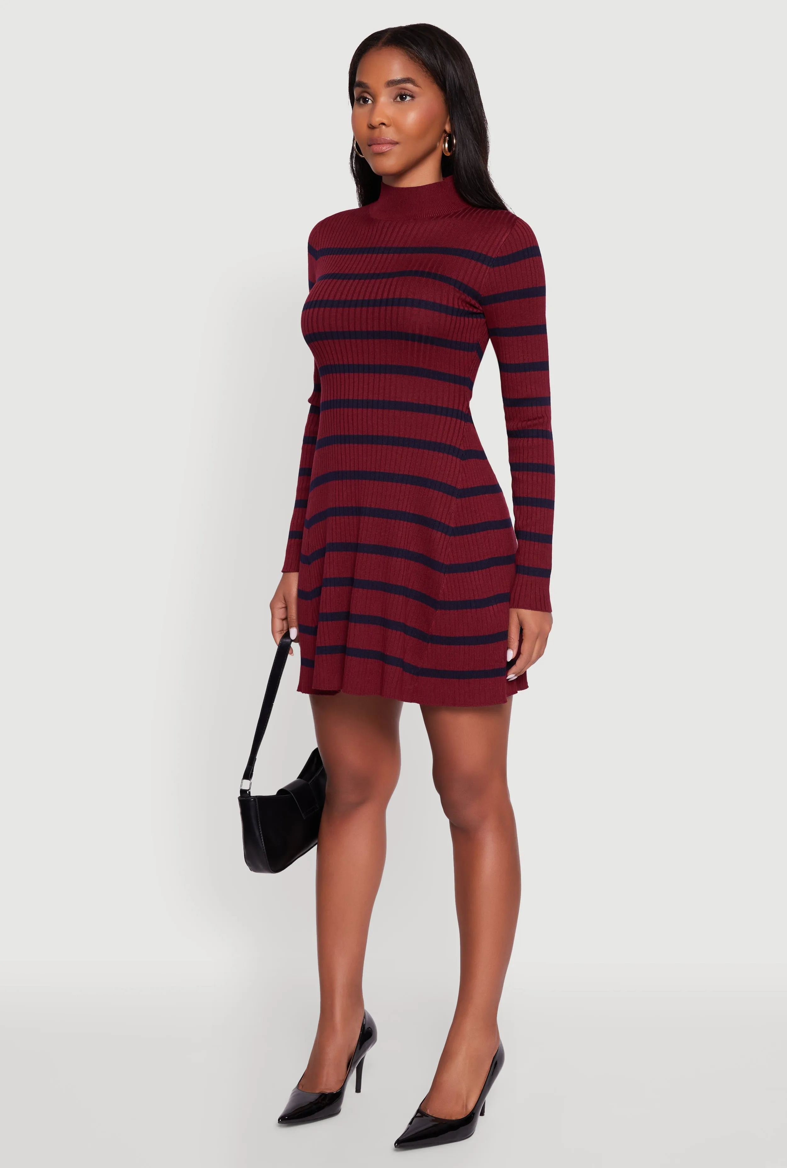 Rib Knit Striped Long Sleeve Sweater Dress sold by Rainbow product image thumbnail 3