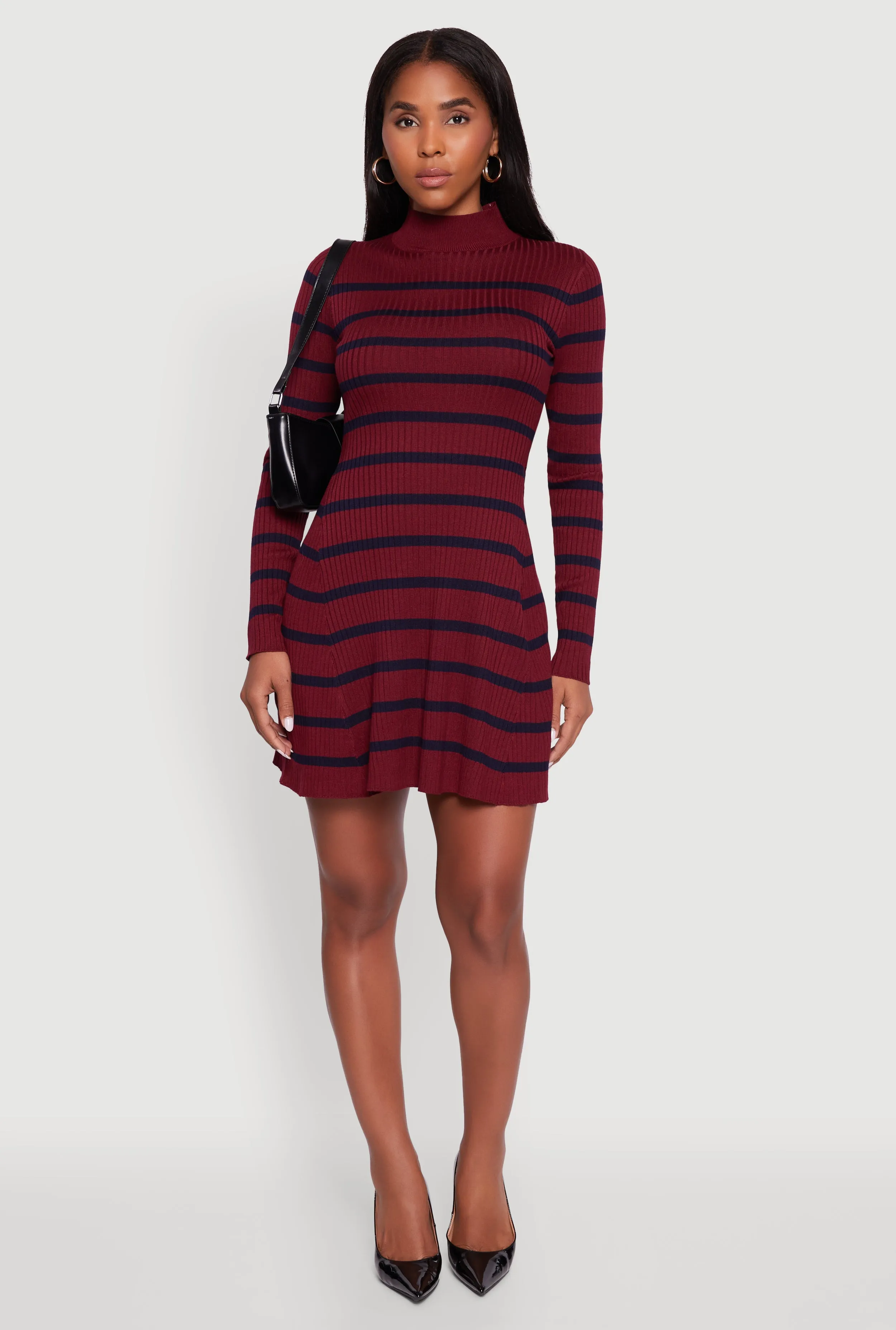 Rib Knit Striped Long Sleeve Sweater Dress sold by Rainbow