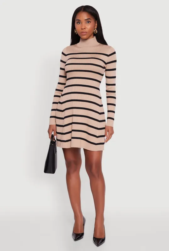 Rib Knit Striped Long Sleeve Sweater Dress sold by Rainbow