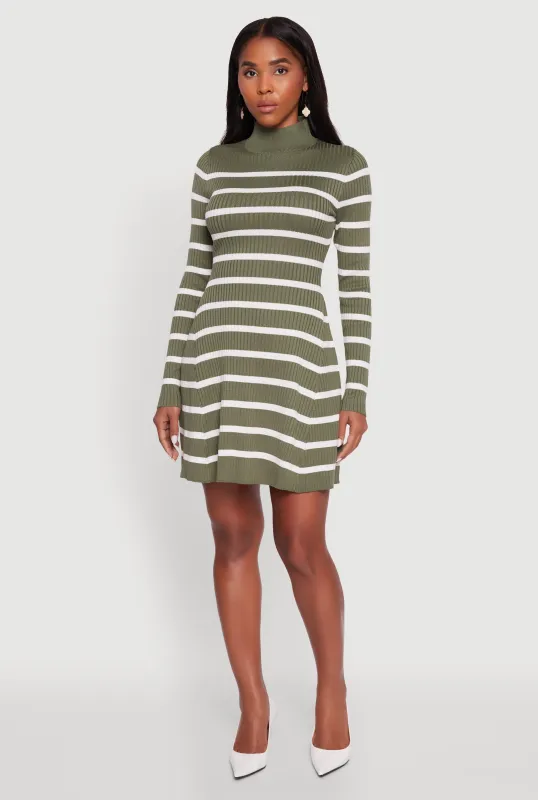 Rib Knit Striped Long Sleeve Sweater Dress sold by Rainbow
