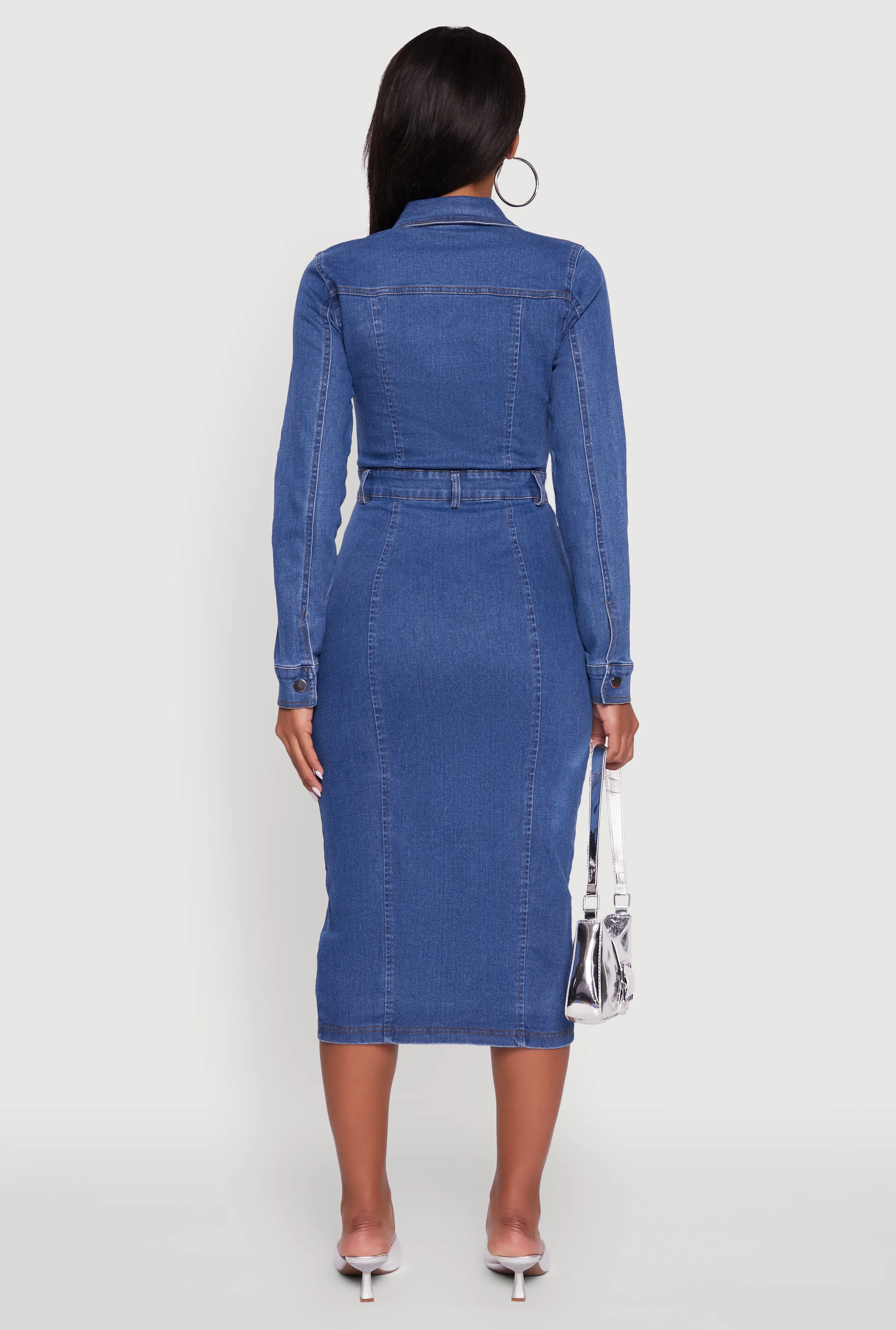 Denim Button Front Long Sleeve Shirt Dress sold by Rainbow product image thumbnail 5