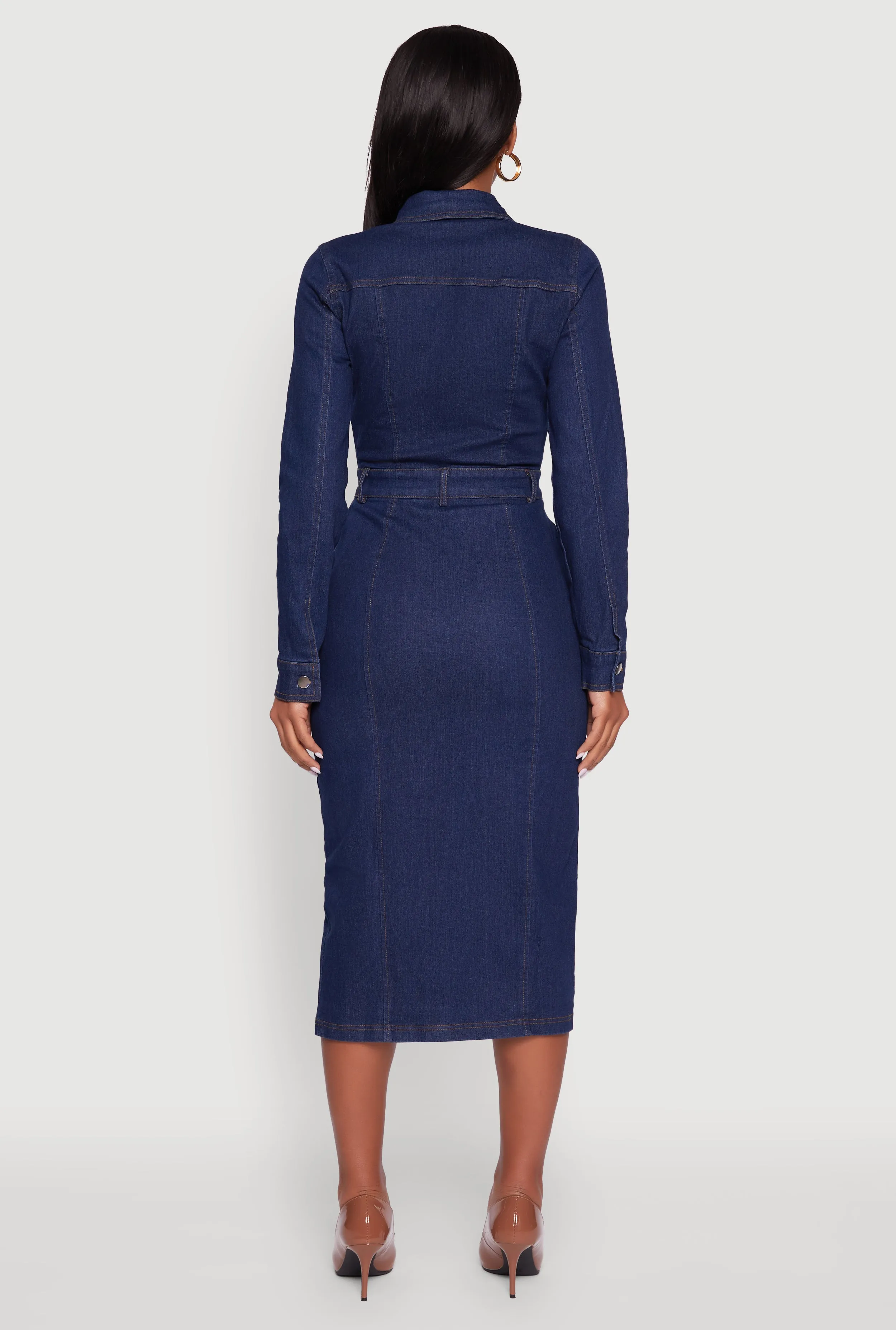 Denim Button Front Long Sleeve Shirt Dress sold by Rainbow product image thumbnail 5