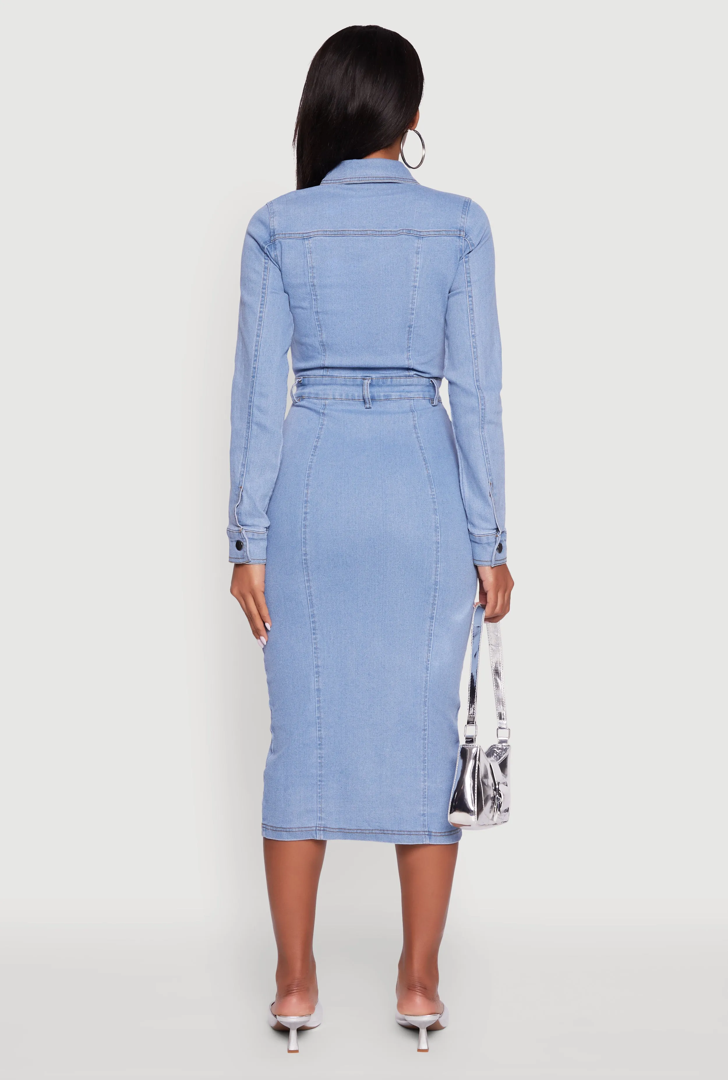 Denim Button Front Long Sleeve Shirt Dress sold by Rainbow product image thumbnail 5