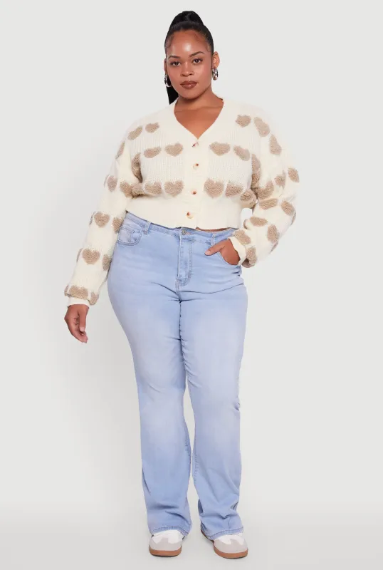 Plus Size Heart Graphic Button Front Cardigan sold by Rainbow