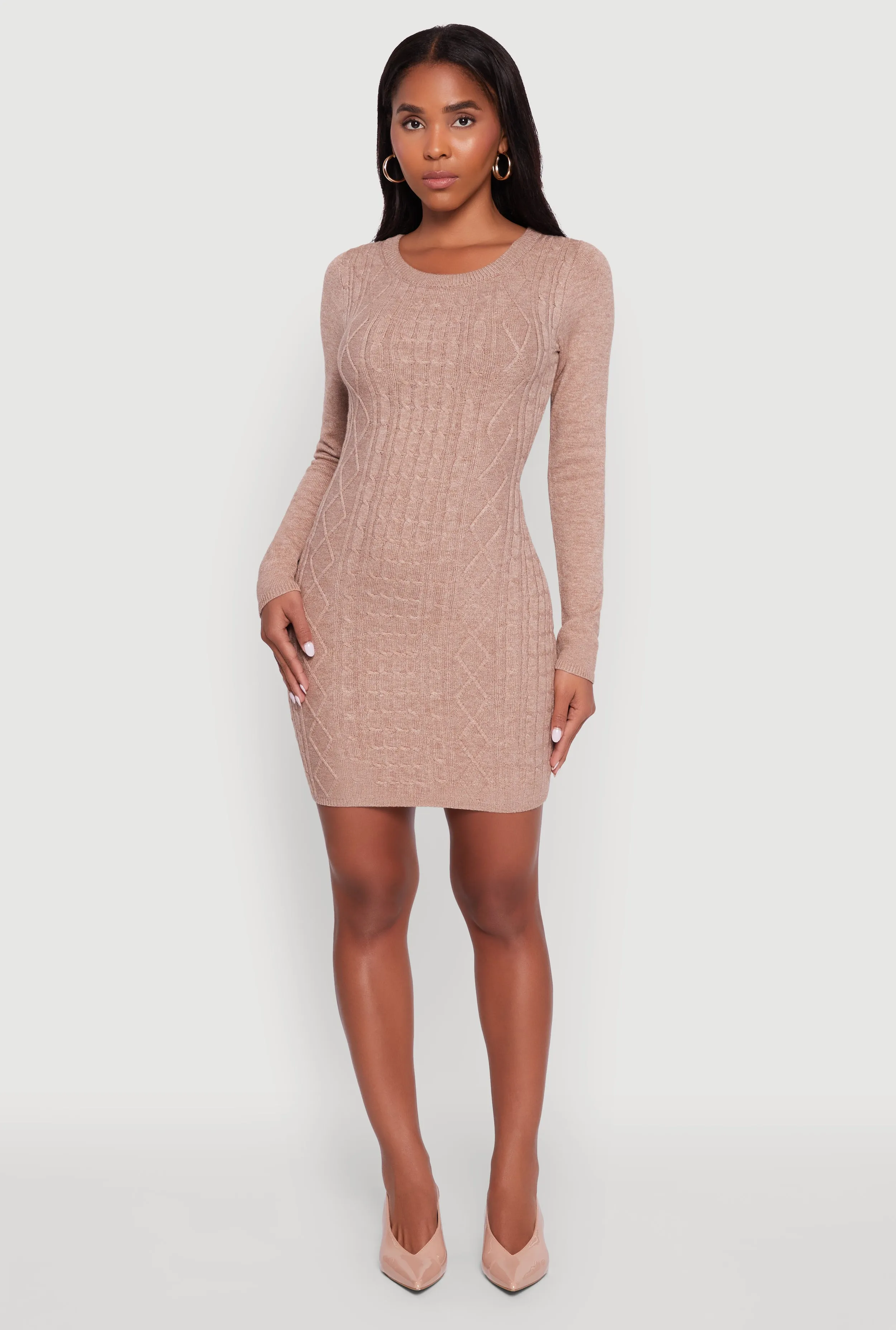 Cable Knit Keyhole Back Mini Sweater Dress sold by Rainbow product image thumbnail 2