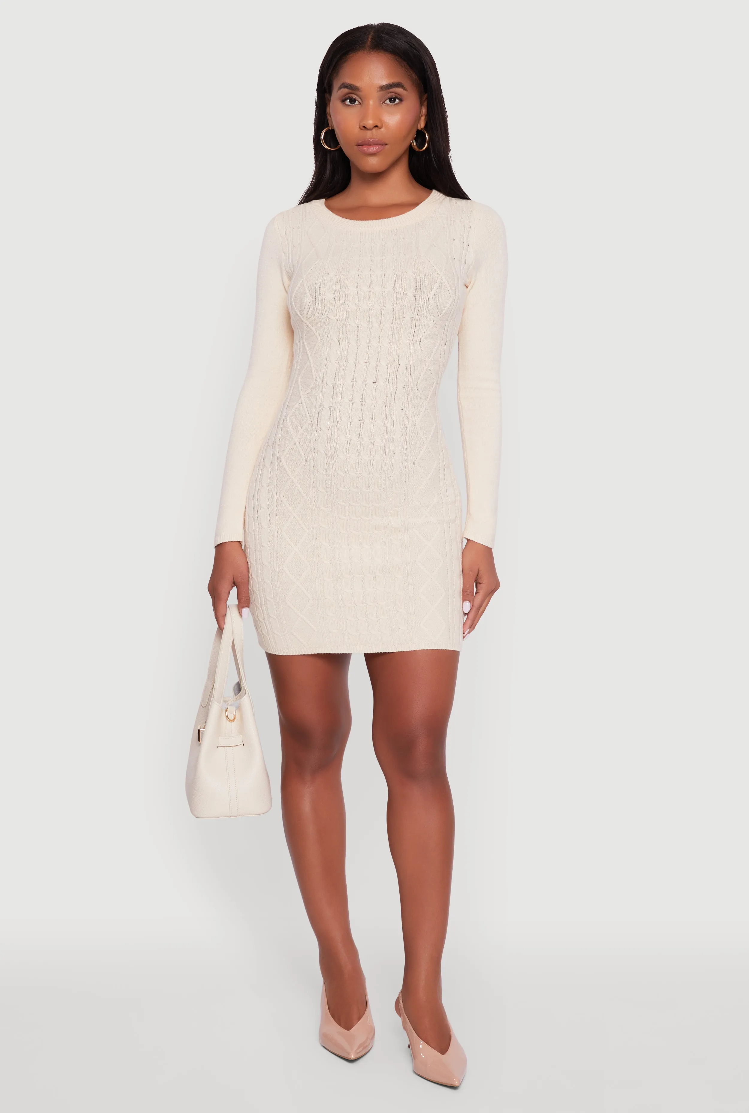 Cable Knit Keyhole Back Mini Sweater Dress sold by Rainbow