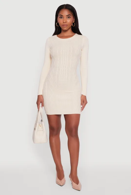 Cable Knit Keyhole Back Mini Sweater Dress sold by Rainbow