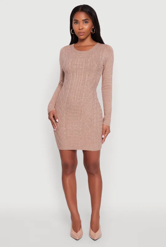 Cable Knit Keyhole Back Mini Sweater Dress sold by Rainbow