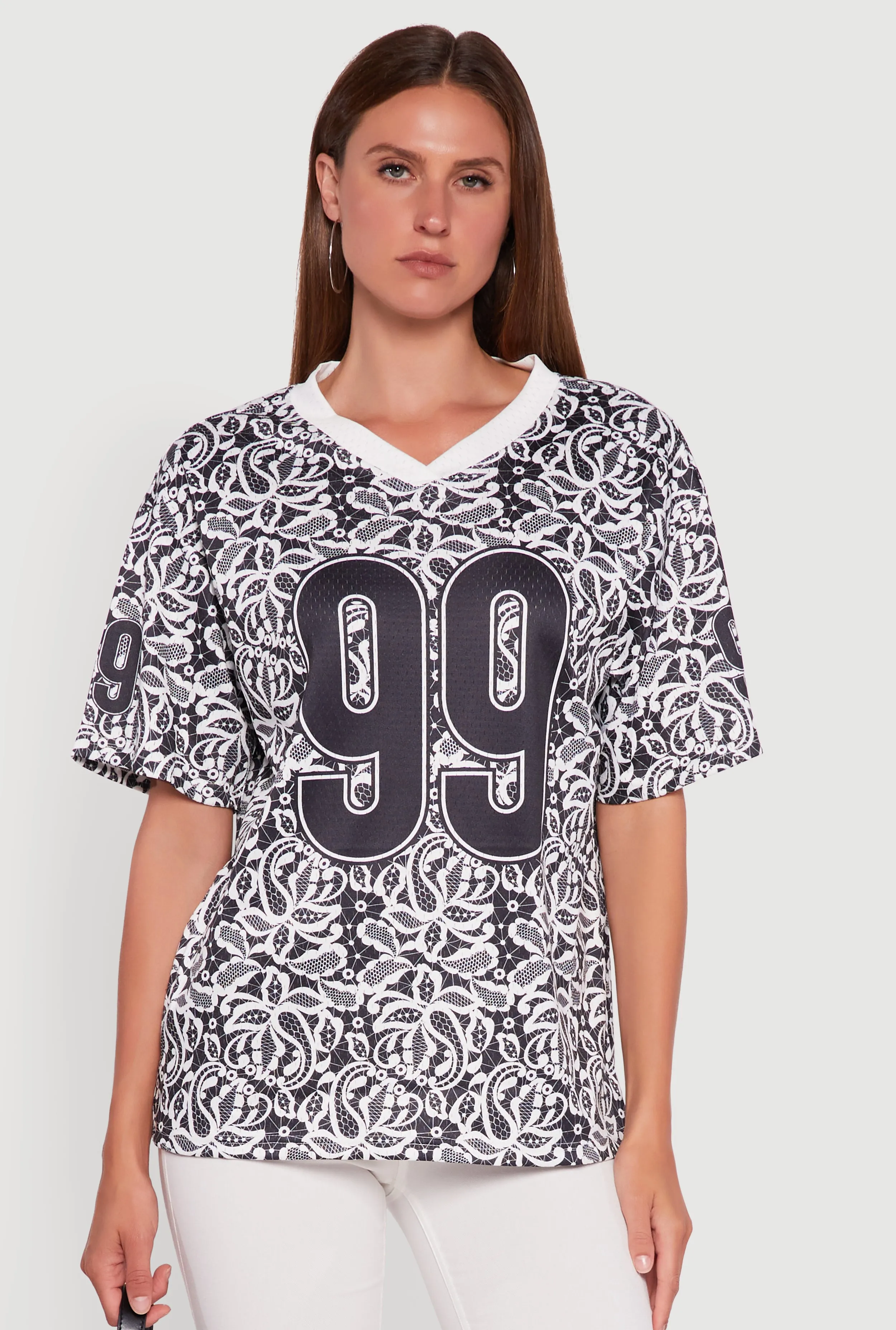 V-Neck Patterned 99 Graphic Print Jersey sold by Rainbow product image thumbnail 2