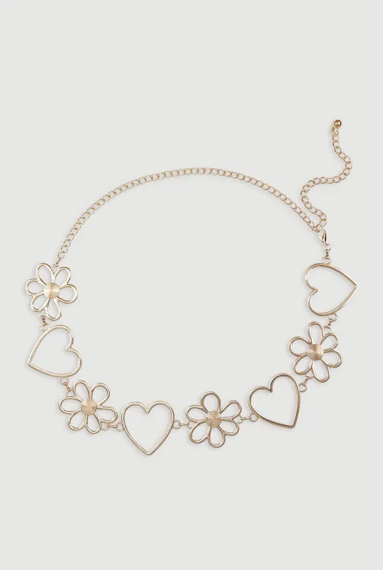 Plus Size Heart and Flower Chain Belt sold by Rainbow
