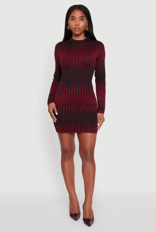 Trendy Mock Neck Striped Long Sleeve Sweater Dress sold by Rainbow
