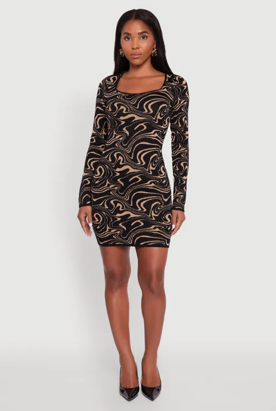 Trendy Psychedelic Swirl Print Mini Sweater Dress sold by Rainbow