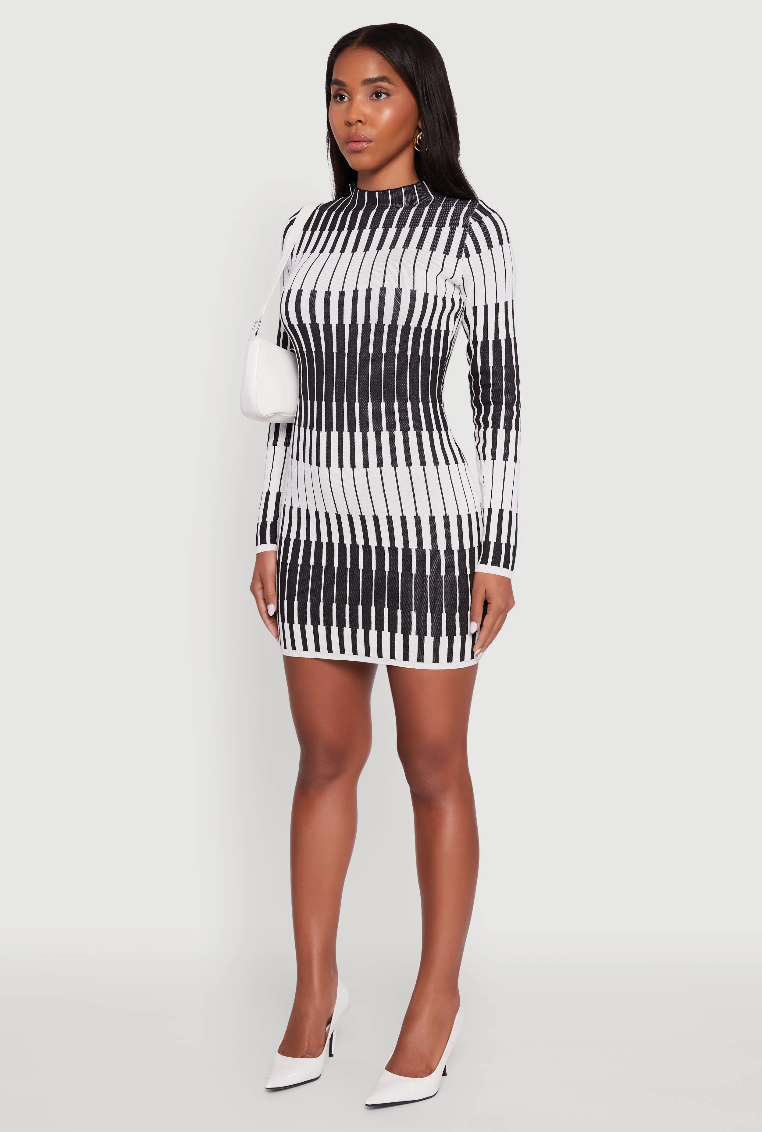 Trendy Mock Neck Striped Long Sleeve Sweater Dress sold by Rainbow product image thumbnail 3
